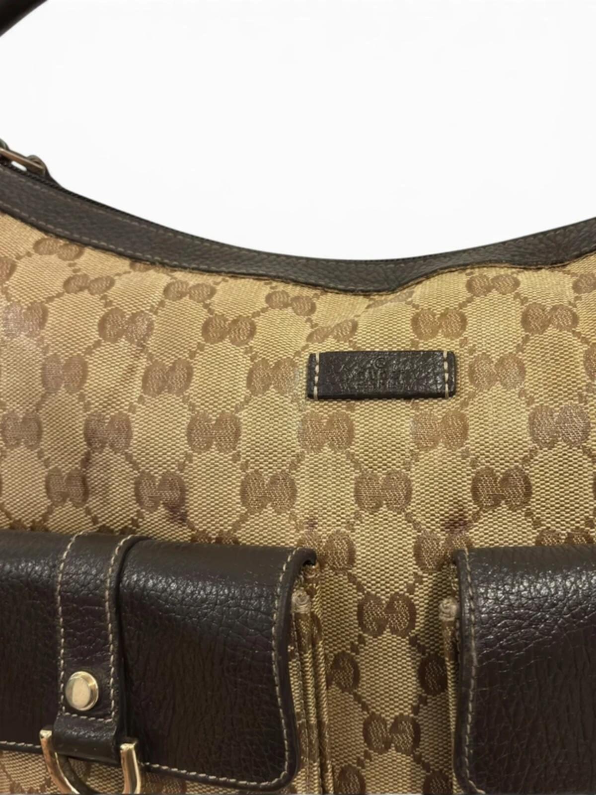 Gucci GG Abbey Crystal Brown & Beige Coated Canvas & Leather Vintage Shoulder Bag
