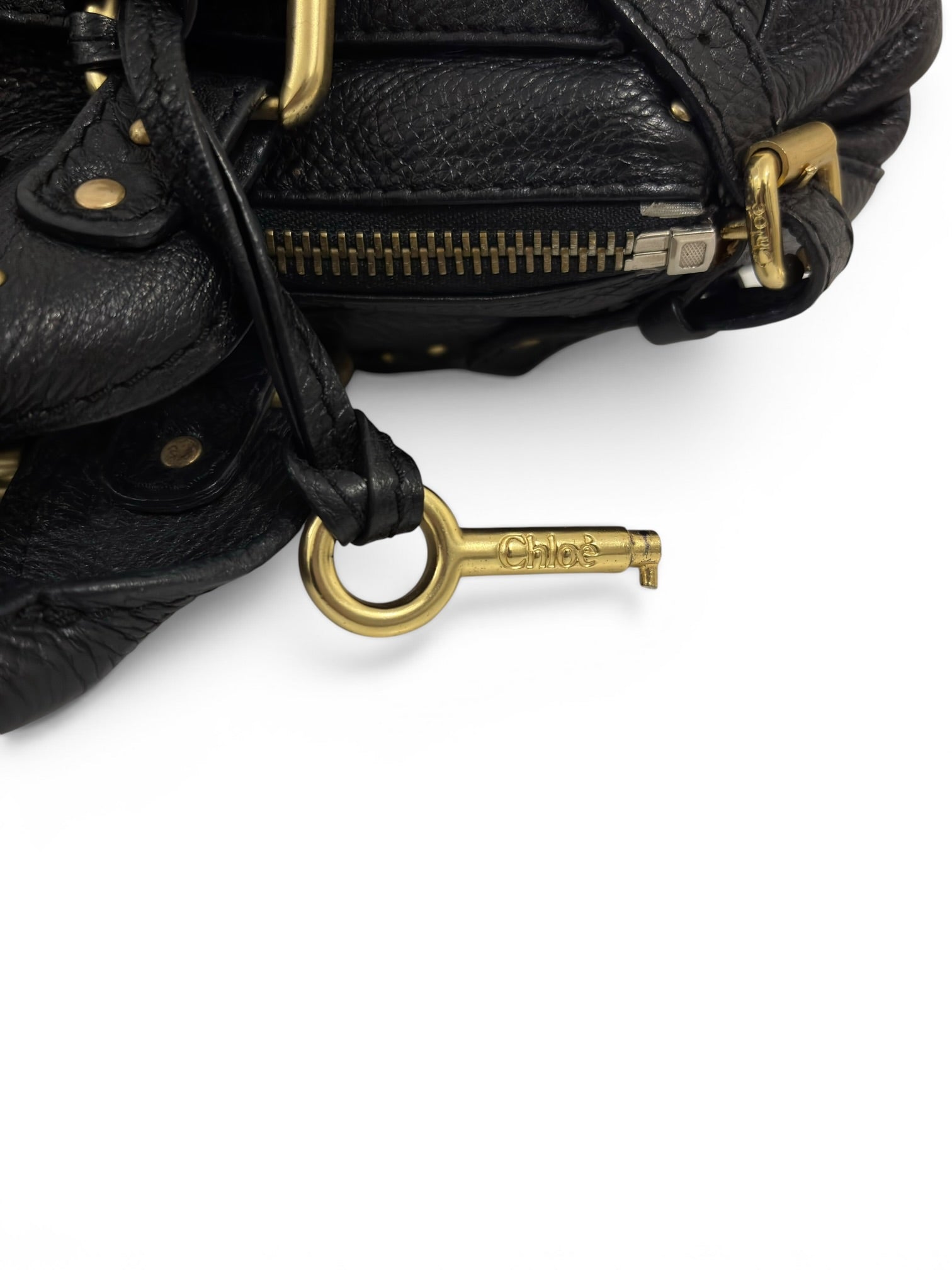 Chloe Paddington Large Black Leather Padlock & Key Rare Vintage Boston Shoulder Bag