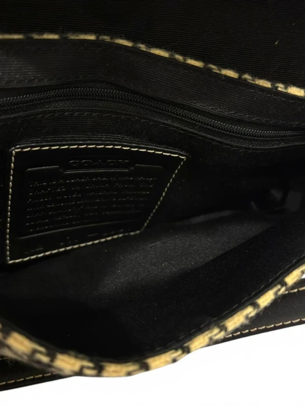 Coach Black & Beige Demi Houndstooth Wool Tweed & Leather Vintage Shoulder Bag