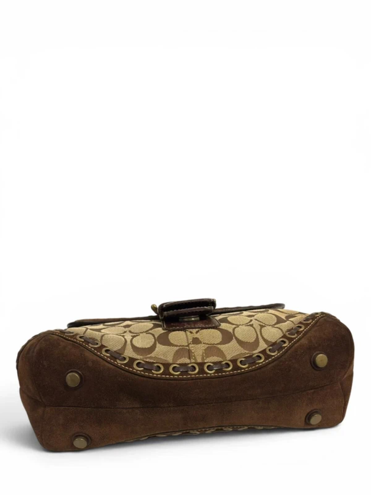 Coach Signature Soho Brown Canvas & Suede Buckle Studded Handbag D04J-7059