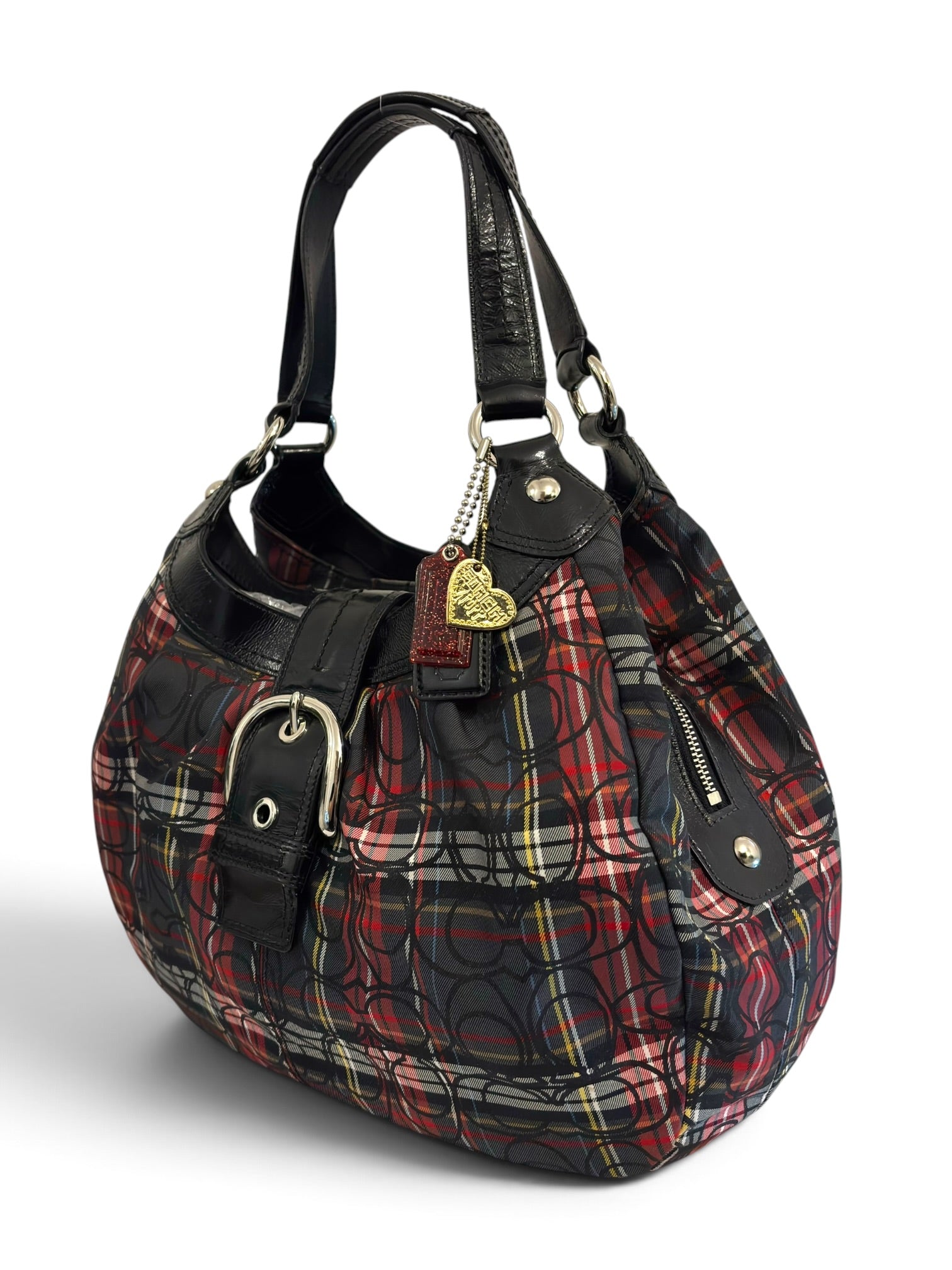 Vintage Coach Soho Lynn Tartan Signature Hobo
Shoulder Bag Black Plaid F15487