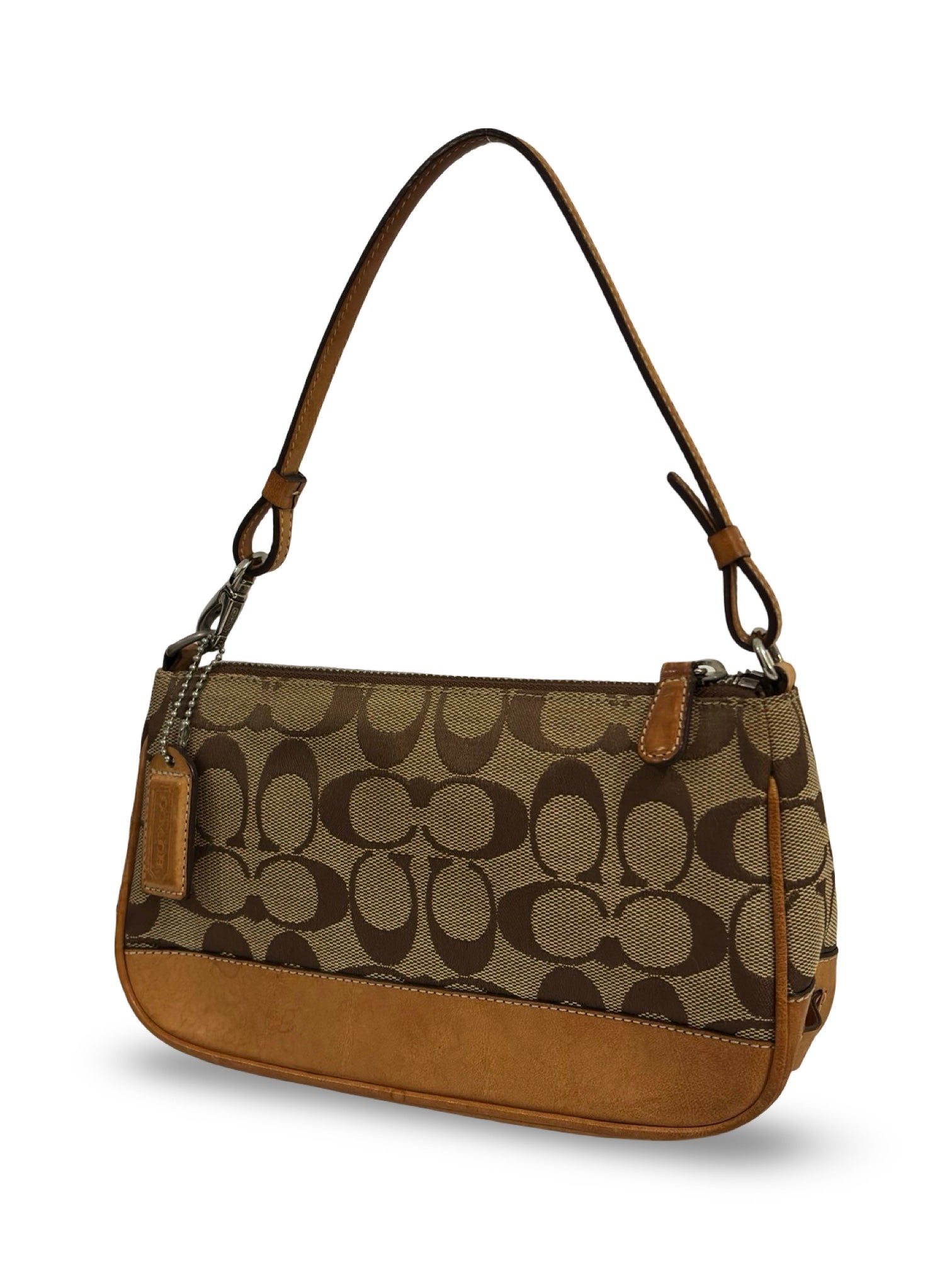 Coach Brown Mini ‘Demi’ Signature Canvas & Leather Pochette Vintage Shoulder Bag