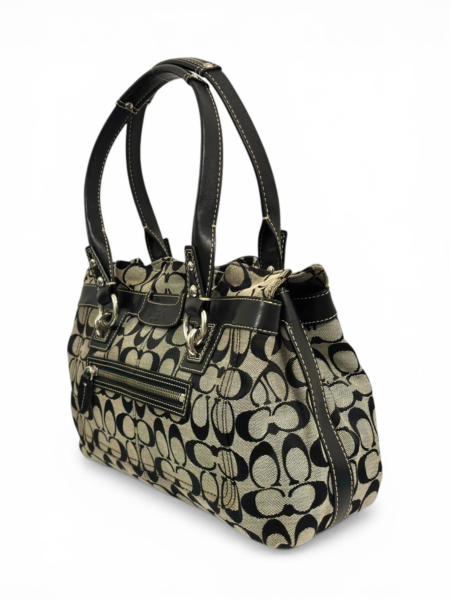 Coach Black & Grey Canvas Leather Penelope
Signature Tote Shoulder Bag