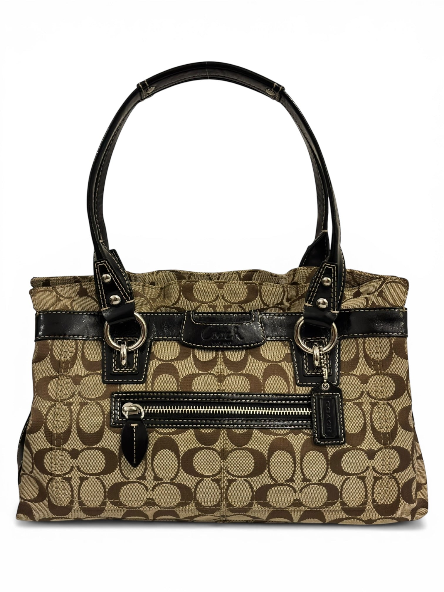 Coach 'Penelope' Signature Brown Canvas & Patent Leather Vintage Shoulder Bag