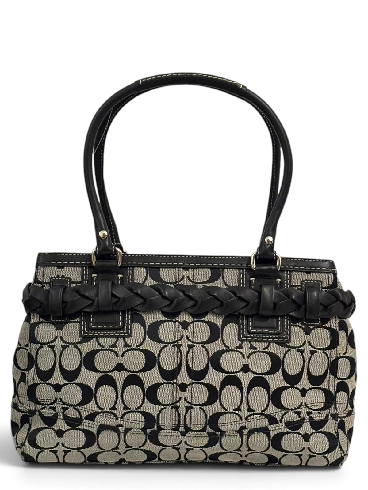 Vintage Coach Hamptons Bag F15665 Signature Braided Black Grey Tote