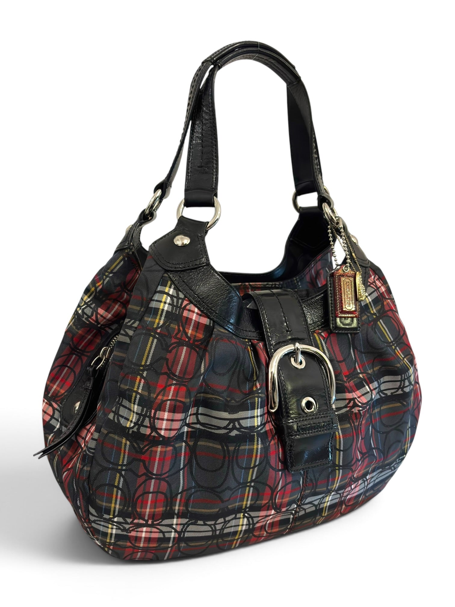 Vintage Coach Soho Lynn Tartan Signature Hobo
Shoulder Bag Black Plaid F15487