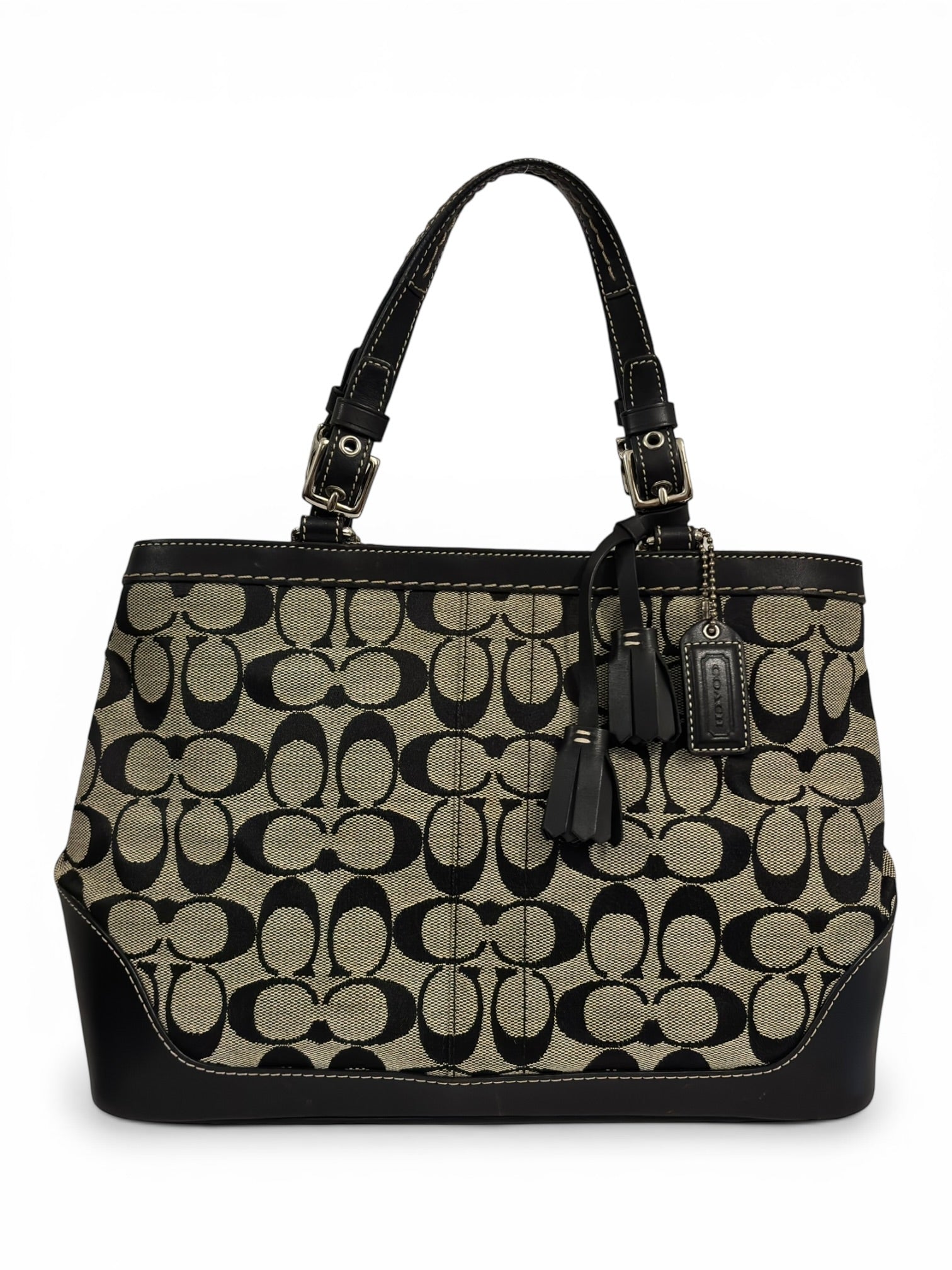 Coach Signature Black & Grey Canvas & Leather 6830 Tote Shoulder Bag