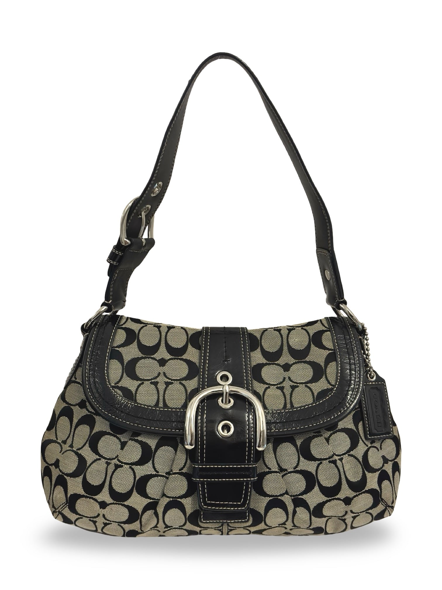 Coach Soho Buckle Black & Grey Canvas & Patent
Leather Hobo Vintage Shoulder Bag