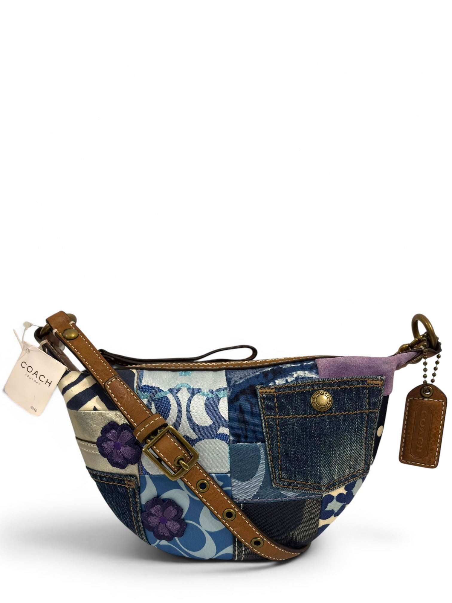 Coach Limited Edition Denim Patchwork Multicolour Blue Purple Canvas & Leather Vintage 10819 Crossbody
Bag
