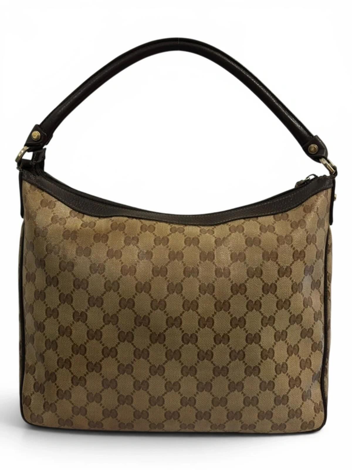Gucci GG Abbey Crystal Brown & Beige Coated Canvas & Leather Vintage Shoulder Bag