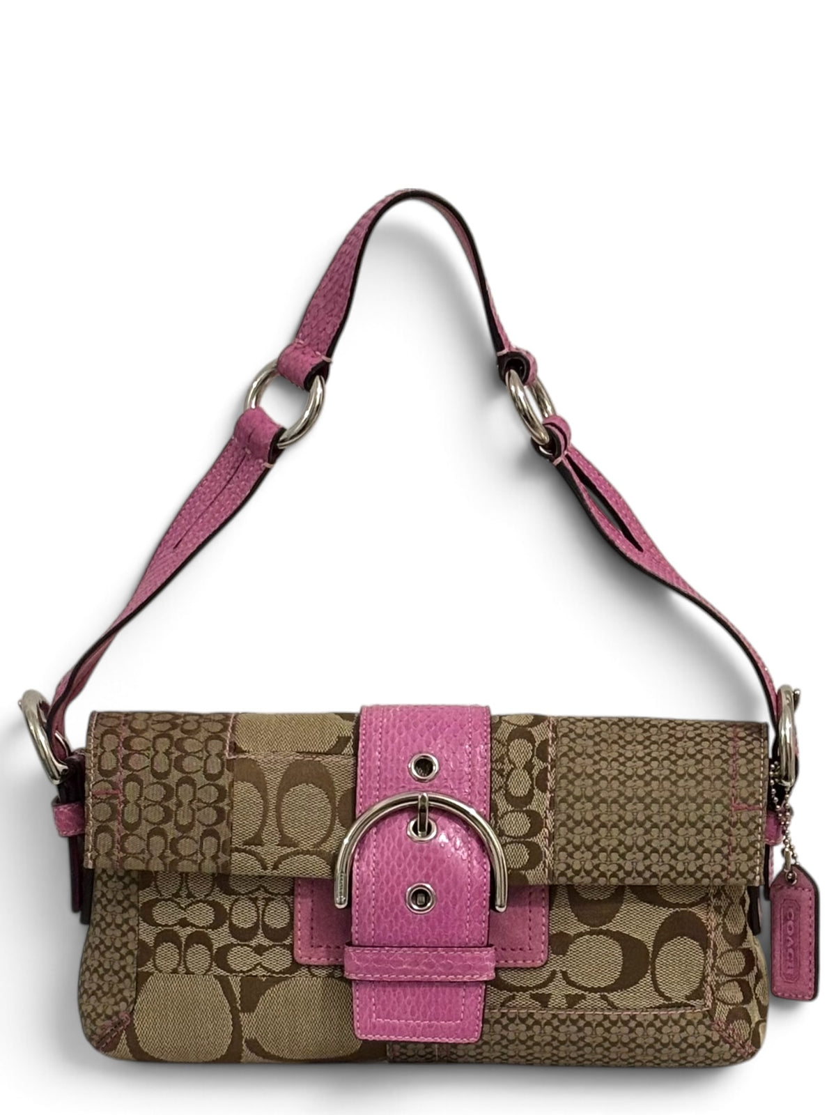 Vintage Coach 3689 Soho Patchwork Shoulder Bag Pink Python Trim