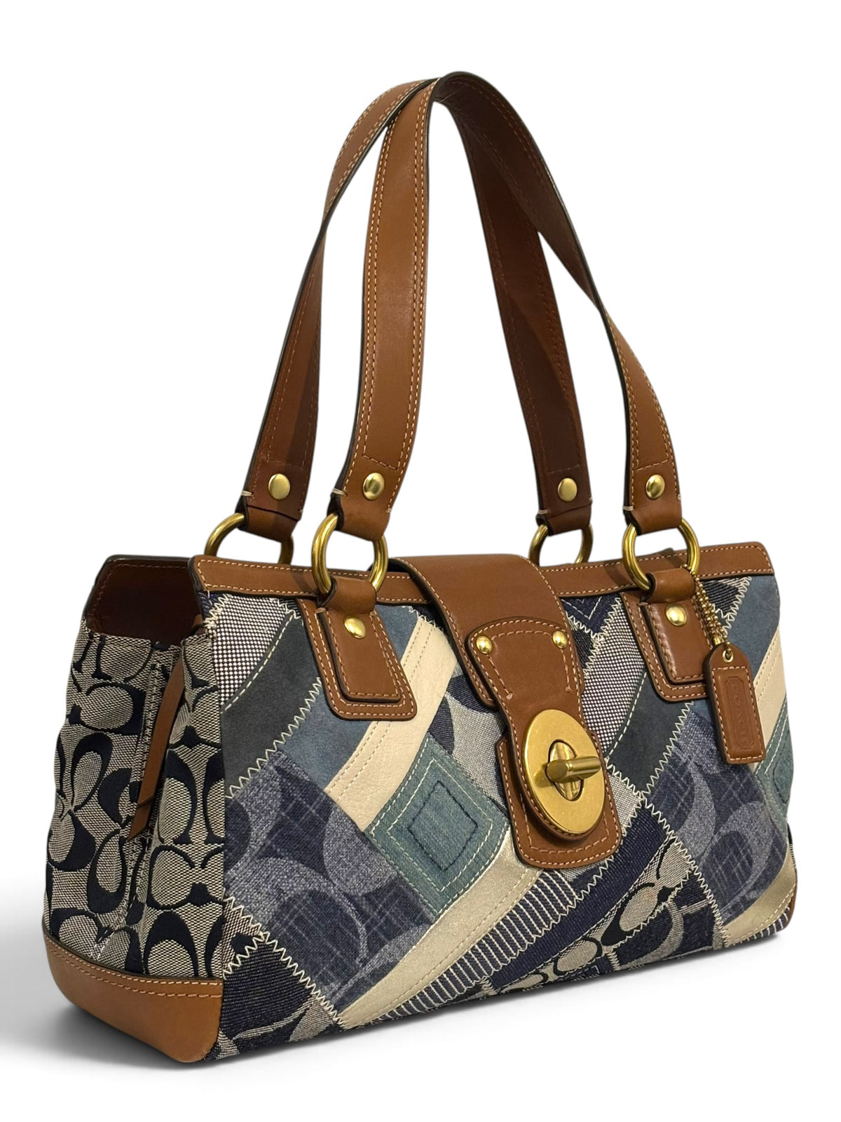 Vintage Coach Patchwork Bag 12216 Denim Turnlock Tote