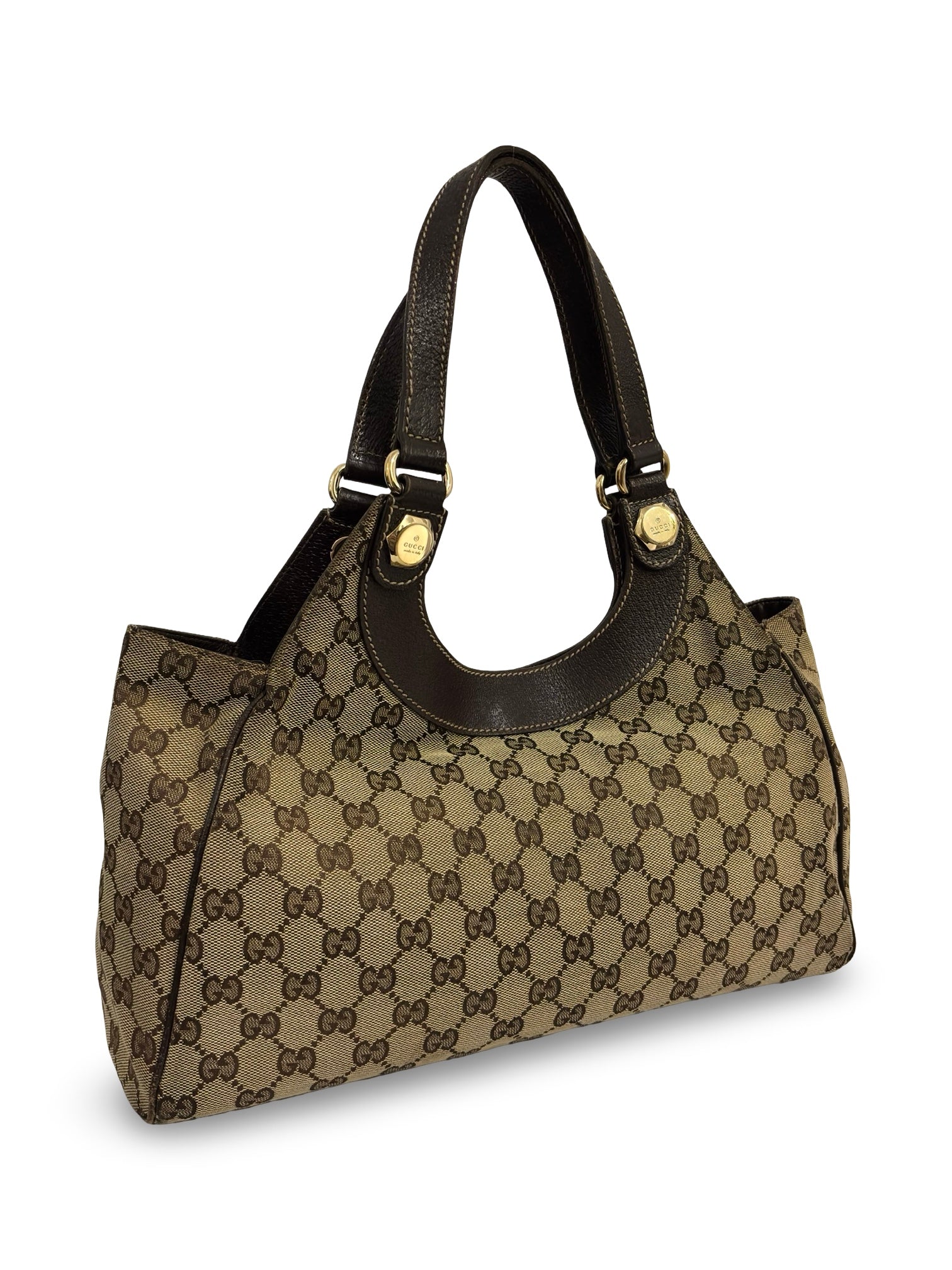 Gucci Brown / Beige Canvas & Leather Charmy Vintage Tote Shoulder Bag