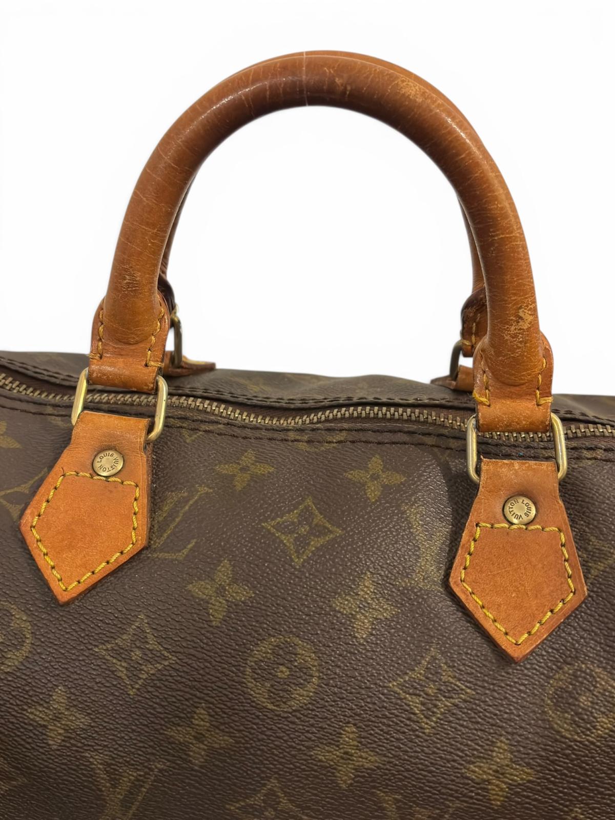 Louis Vuitton Speedy 35 Monogram Canvas & Leather Made In France Top Handle Boston Handbag