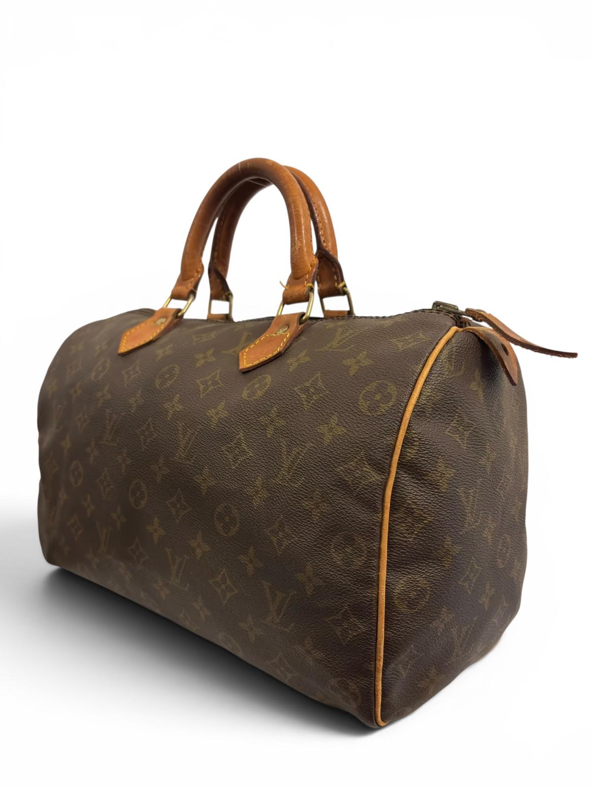 Louis Vuitton Speedy 35 Monogram Canvas & Leather Made In France Top Handle Boston Handbag