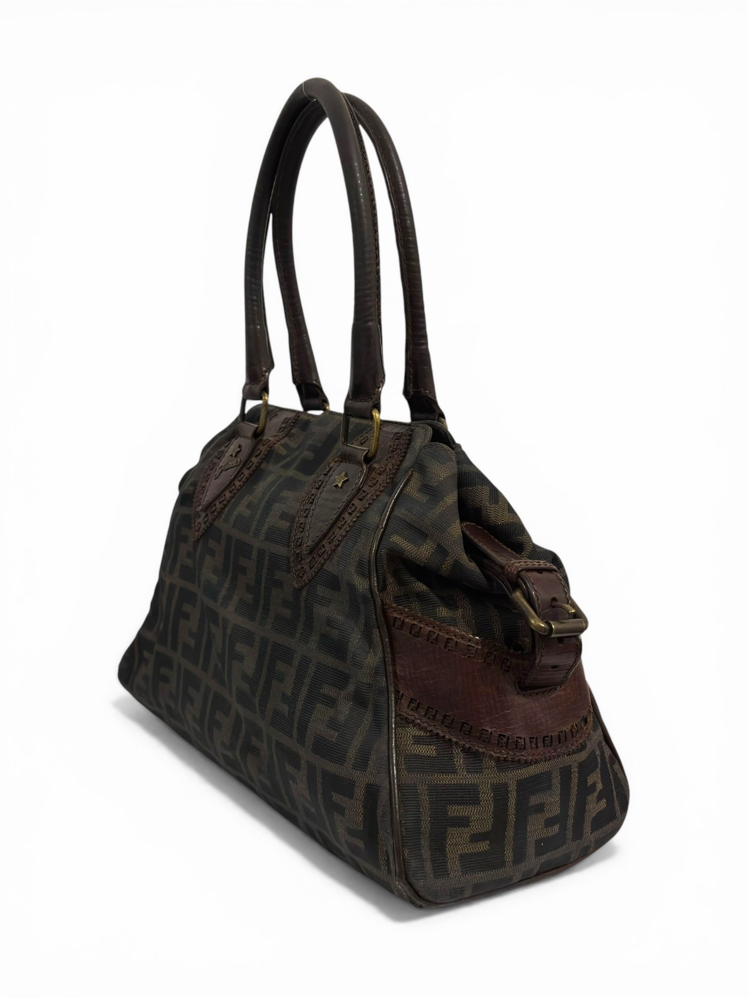 Fendi Brown Monogram Zucca Medium Du Jour
Etniko Canvas & Leather Tote Shoulder Bag