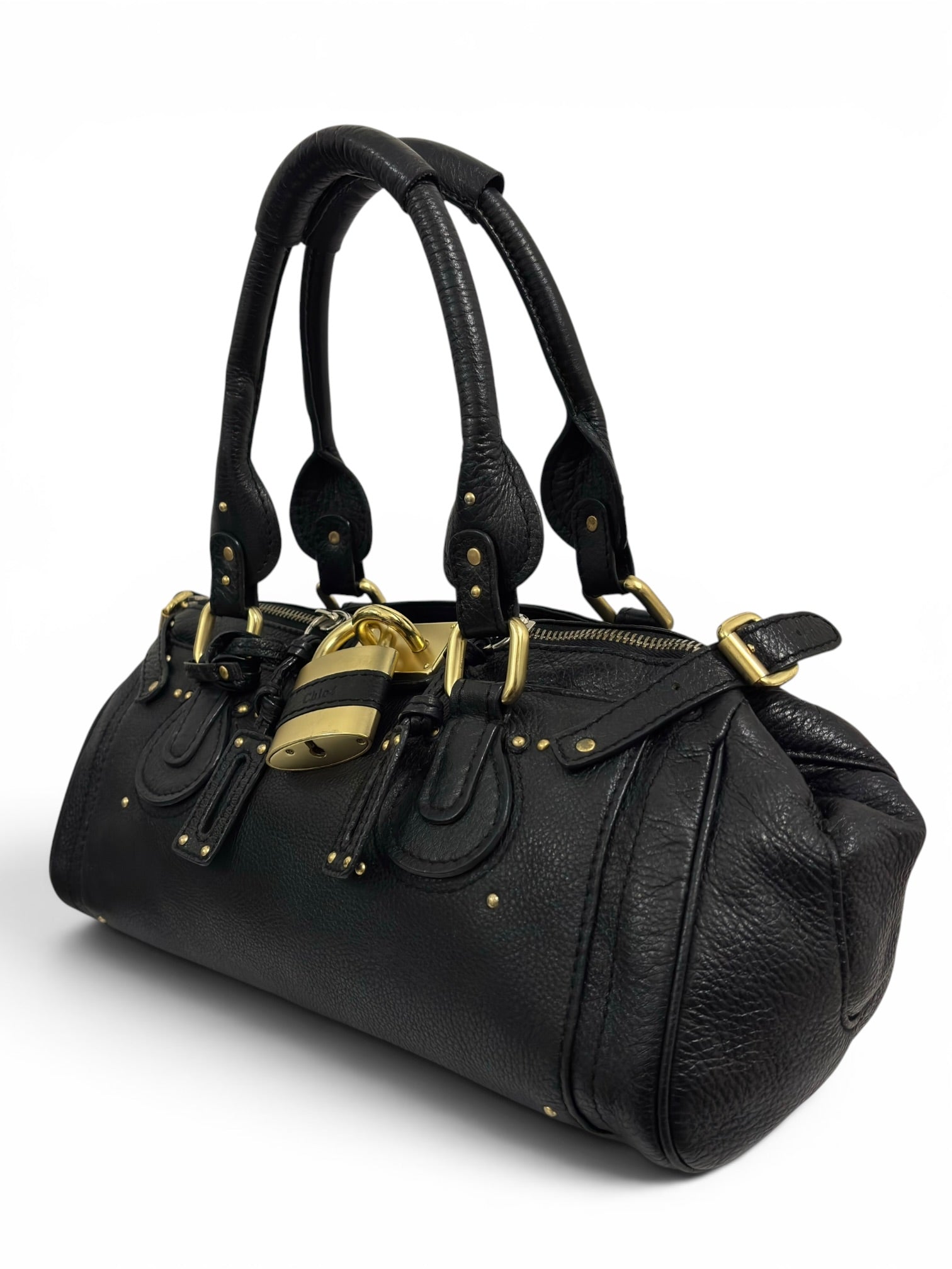 Chloe Paddington Large Black Leather Padlock & Key Rare Vintage Boston Shoulder Bag