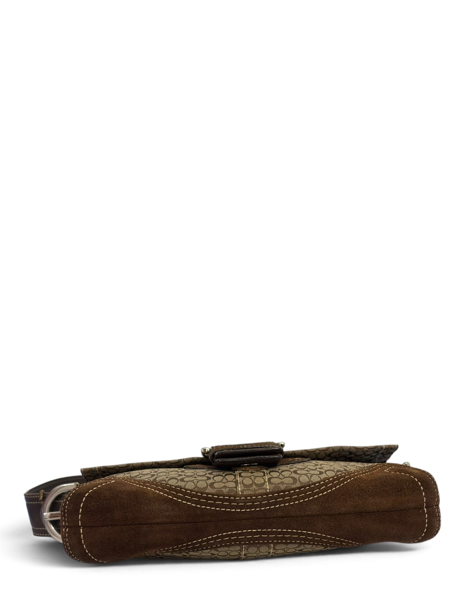 Vintage Coach Soho Bag Flap Signature Brown Shoulder Bag C05Q-3628