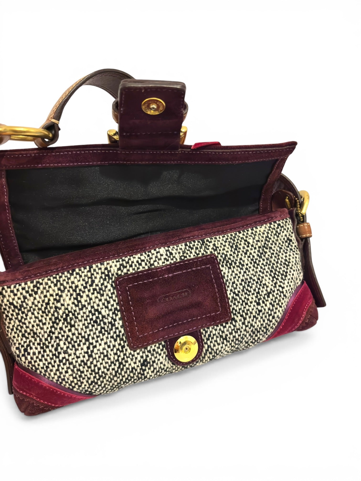 Coach Rare Soho Demi Grey Tweed Brown Leather & Burgundy Suede Shoulder Bag