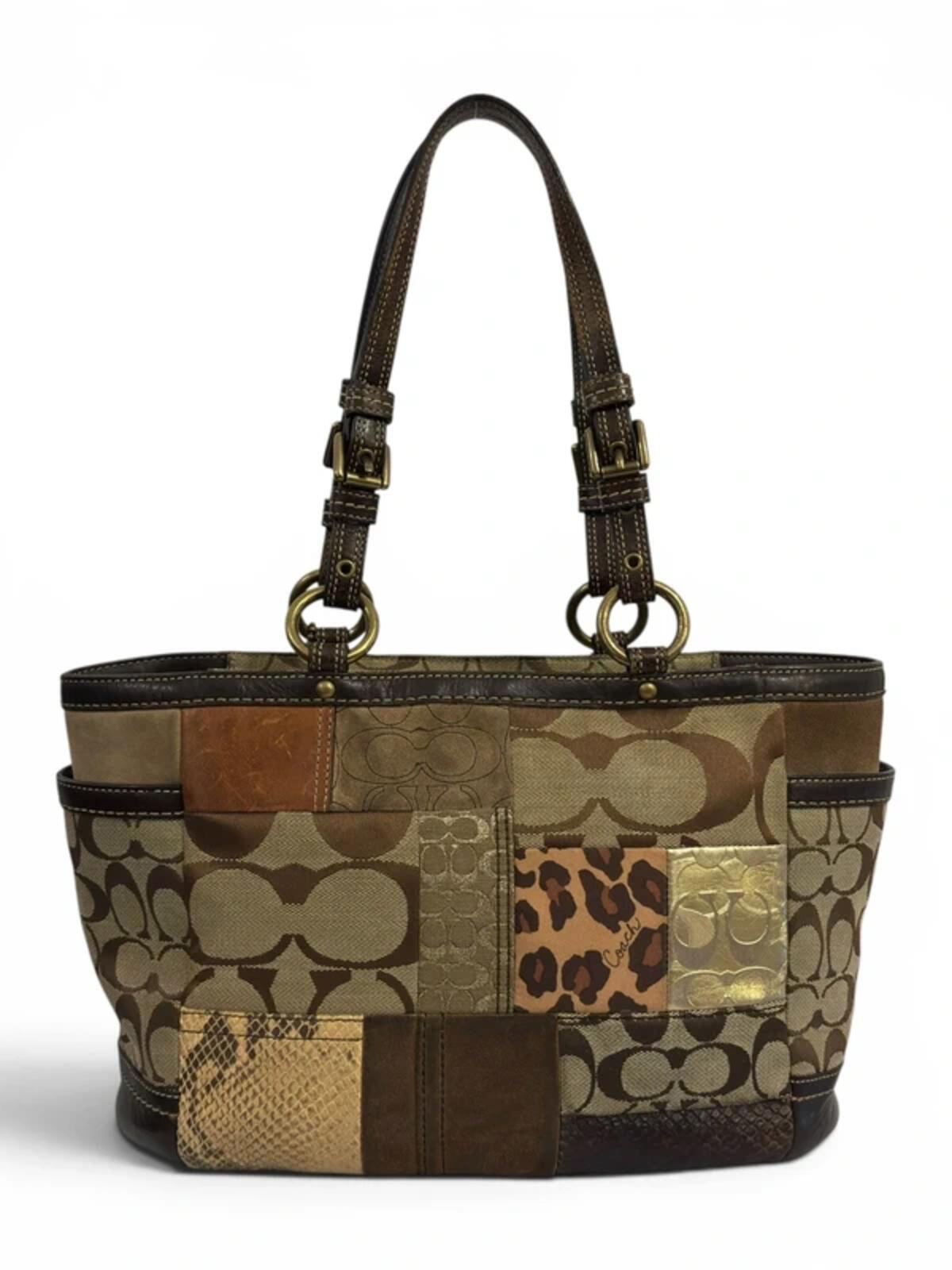 Coach Patchwork Brown Canvas Leather & Suede Cheetah Animal Print Gallery Vintage Tote Shoulder Bag