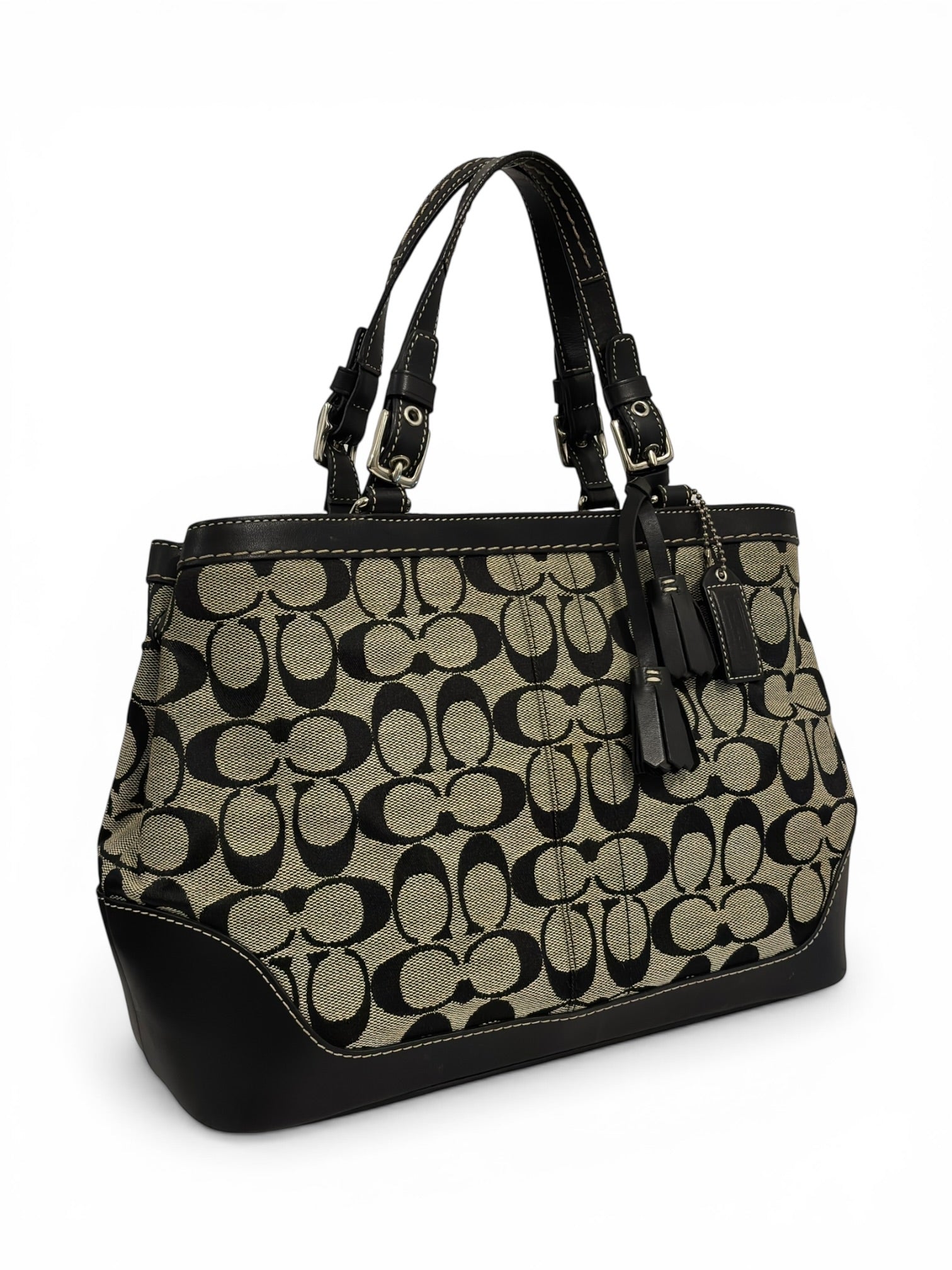 Coach Signature Black & Grey Canvas & Leather 6830 Tote Shoulder Bag