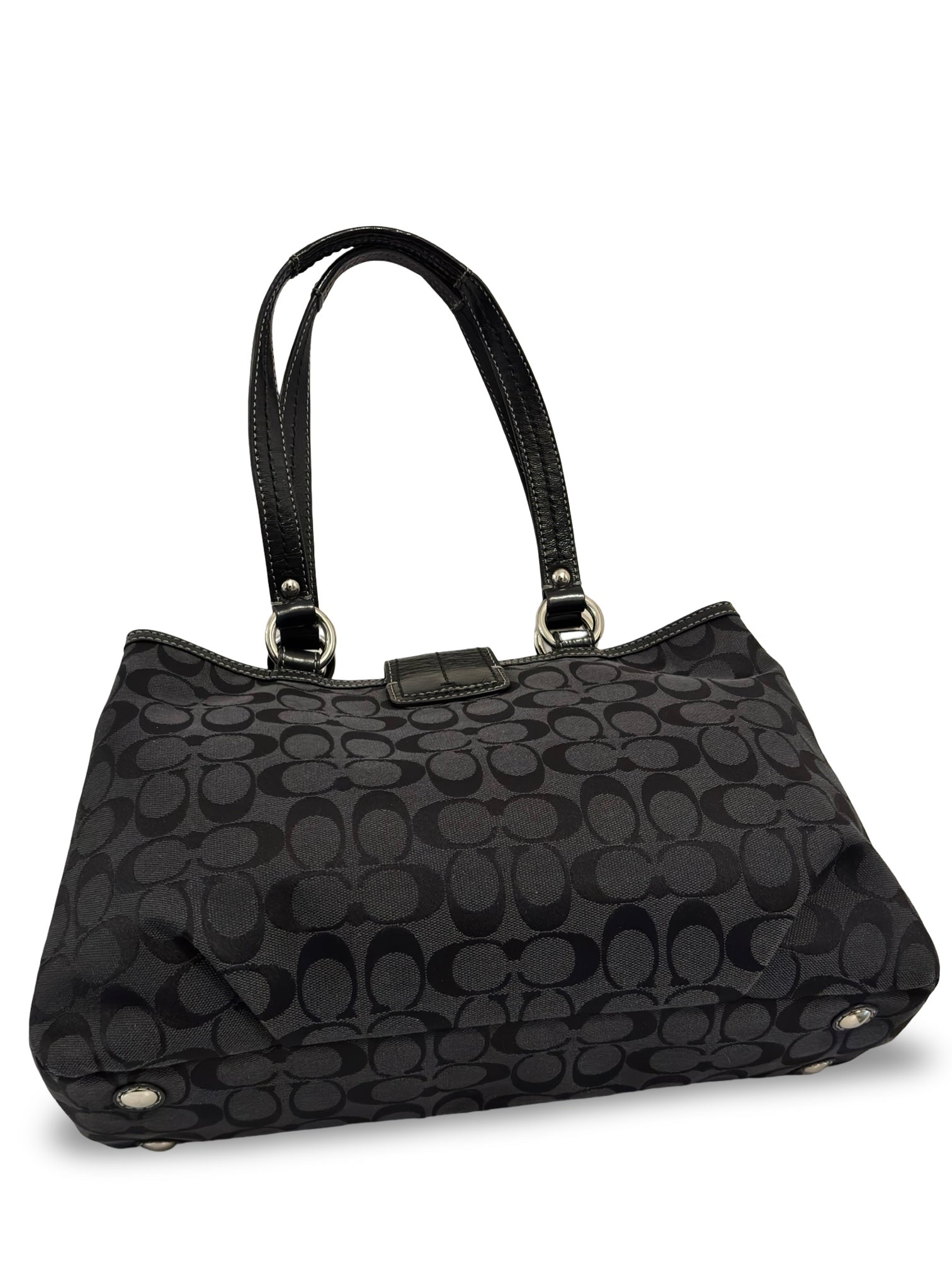 Coach Black Soho Lynn Signature Buckle Canvas & Patent Leather Tote Shoulder Bag