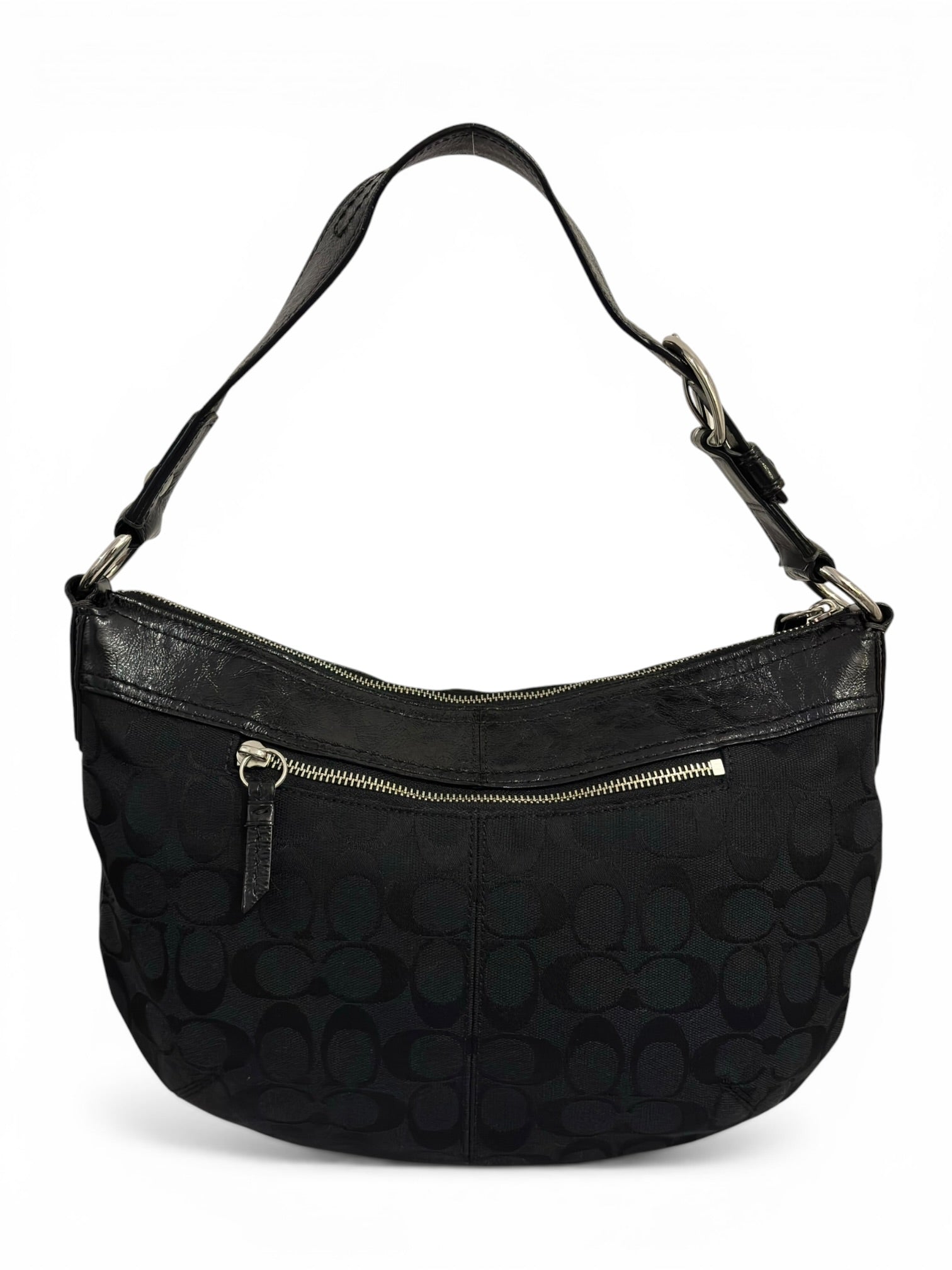 Coach Black Signature Canvas & Patent Leather
Pleated Hobo Shoulder Bag