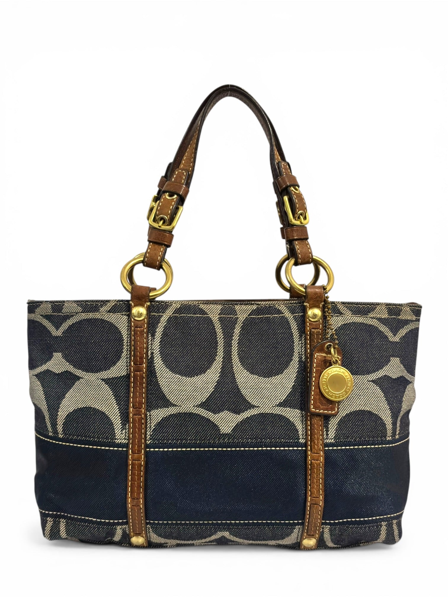 Coach Denim Signature Blue Brown Leather Legacy
Tote Shoulder Bag