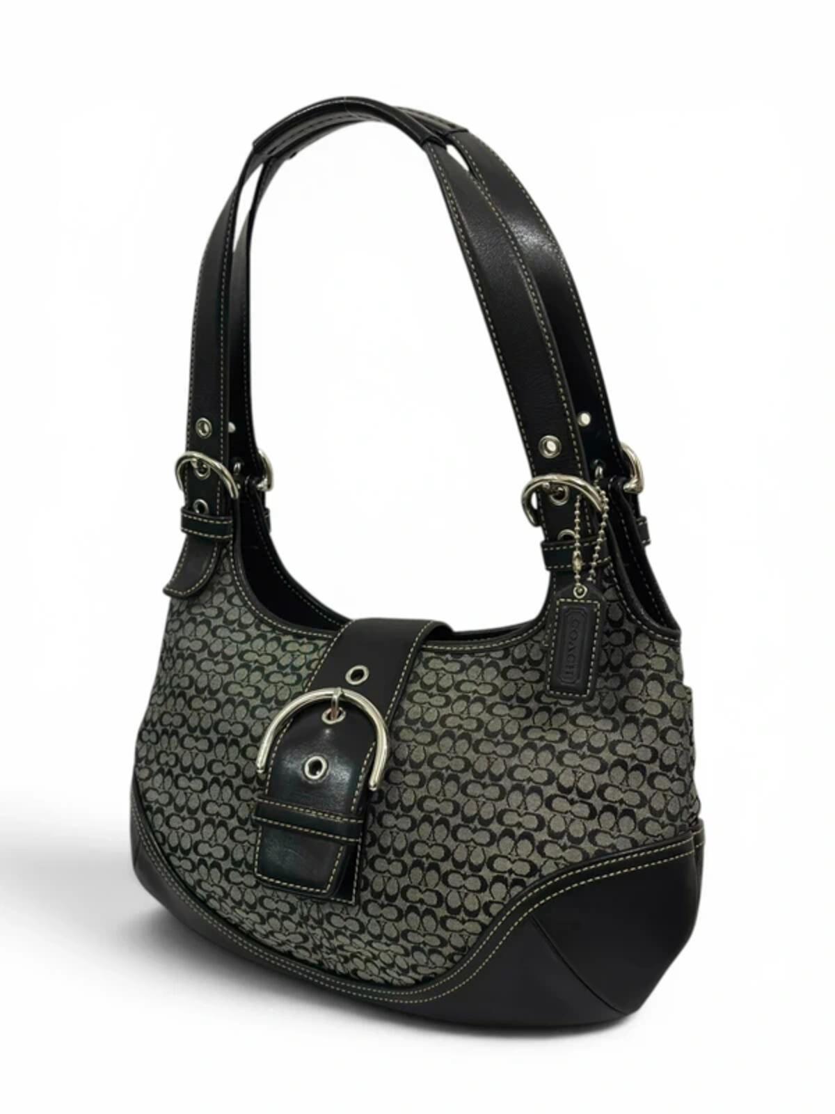 Coach Signature Soho Black / Grey Buckle Canvas & Leather Vintage Hobo Shoulder Bag C04J-7074
