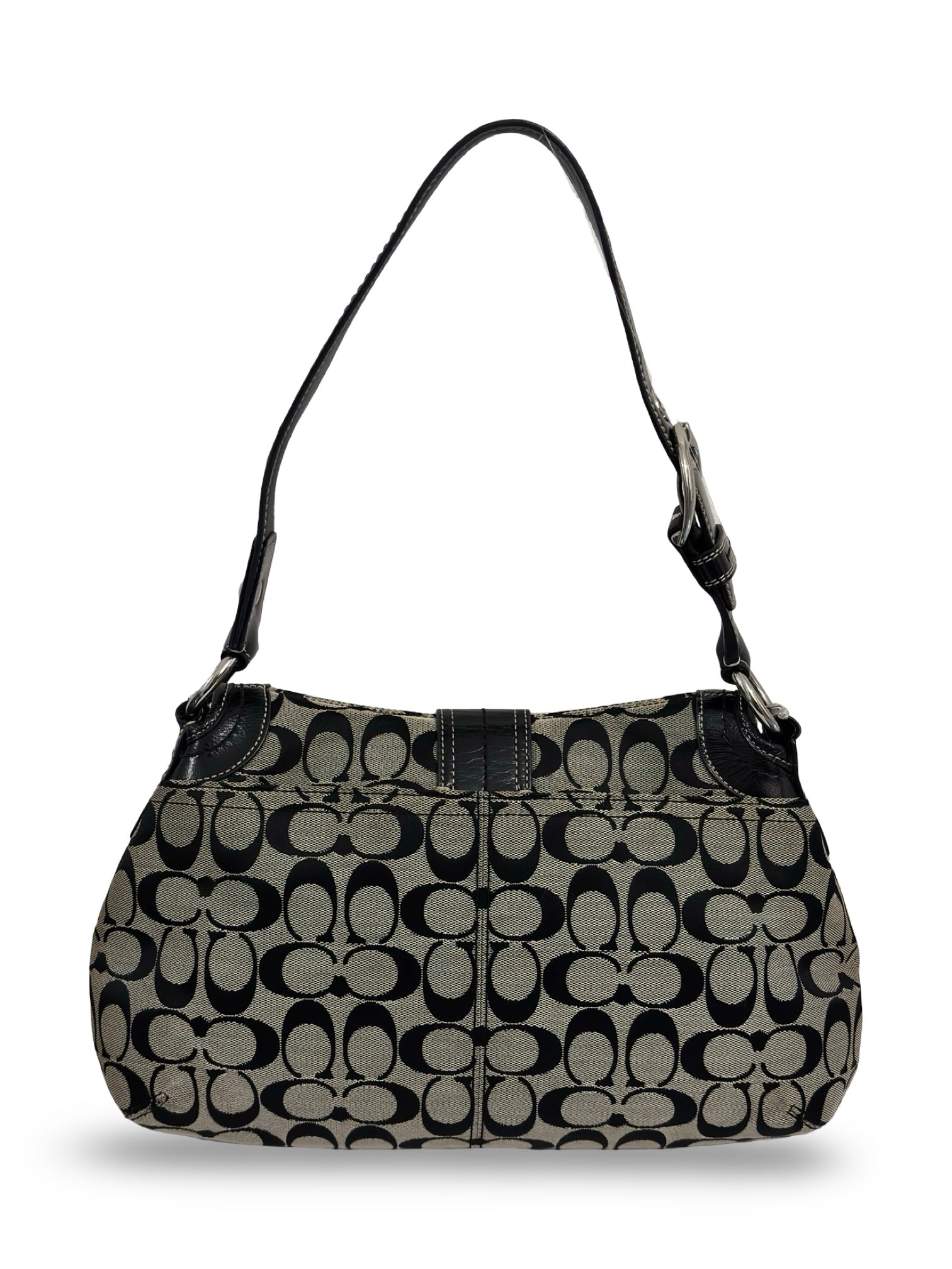 Coach Soho Buckle Black & Grey Canvas & Patent
Leather Hobo Vintage Shoulder Bag