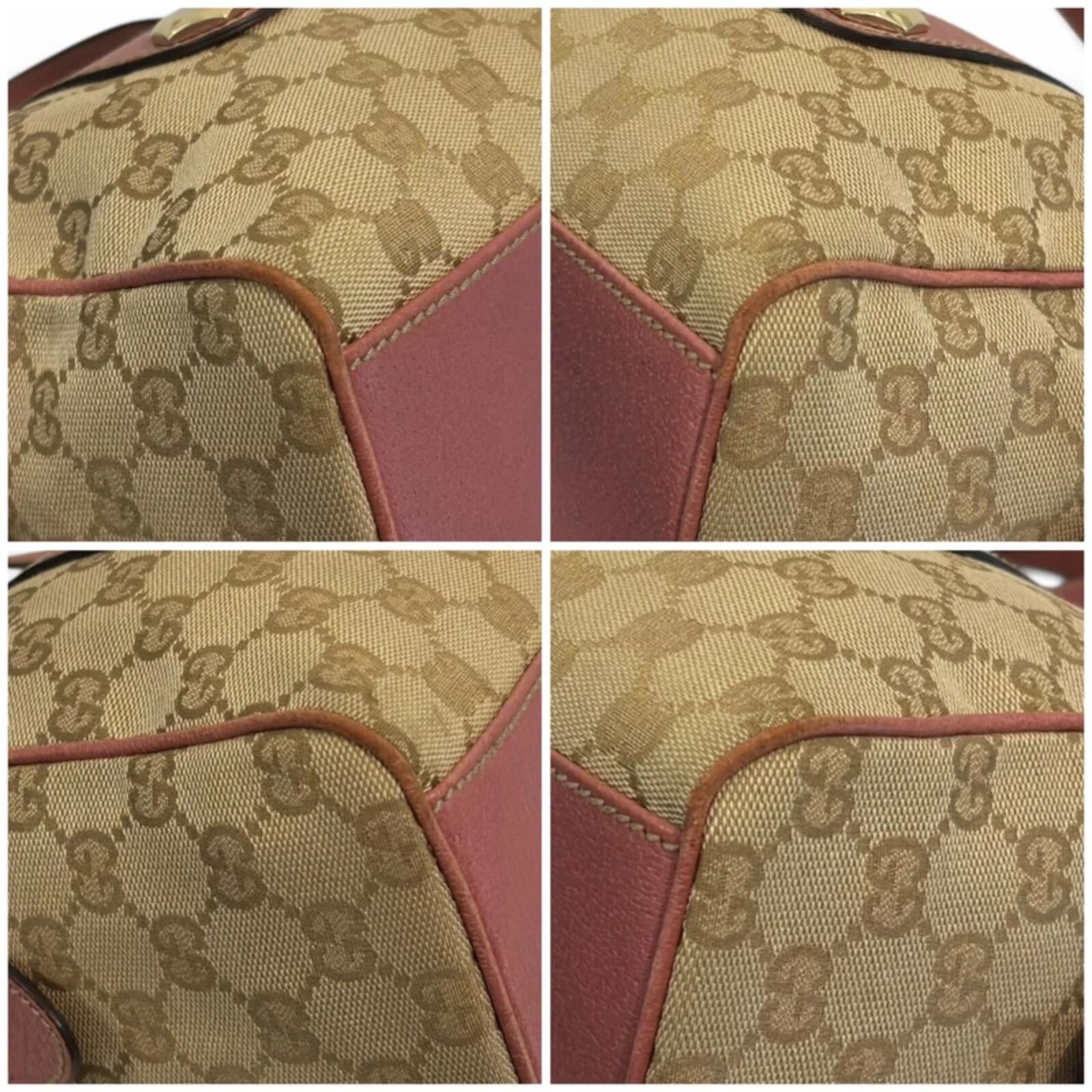 Gucci GG Brown / Beige & Pink Charmy Boston Canvas & Leather Vintage Shoulder Bag