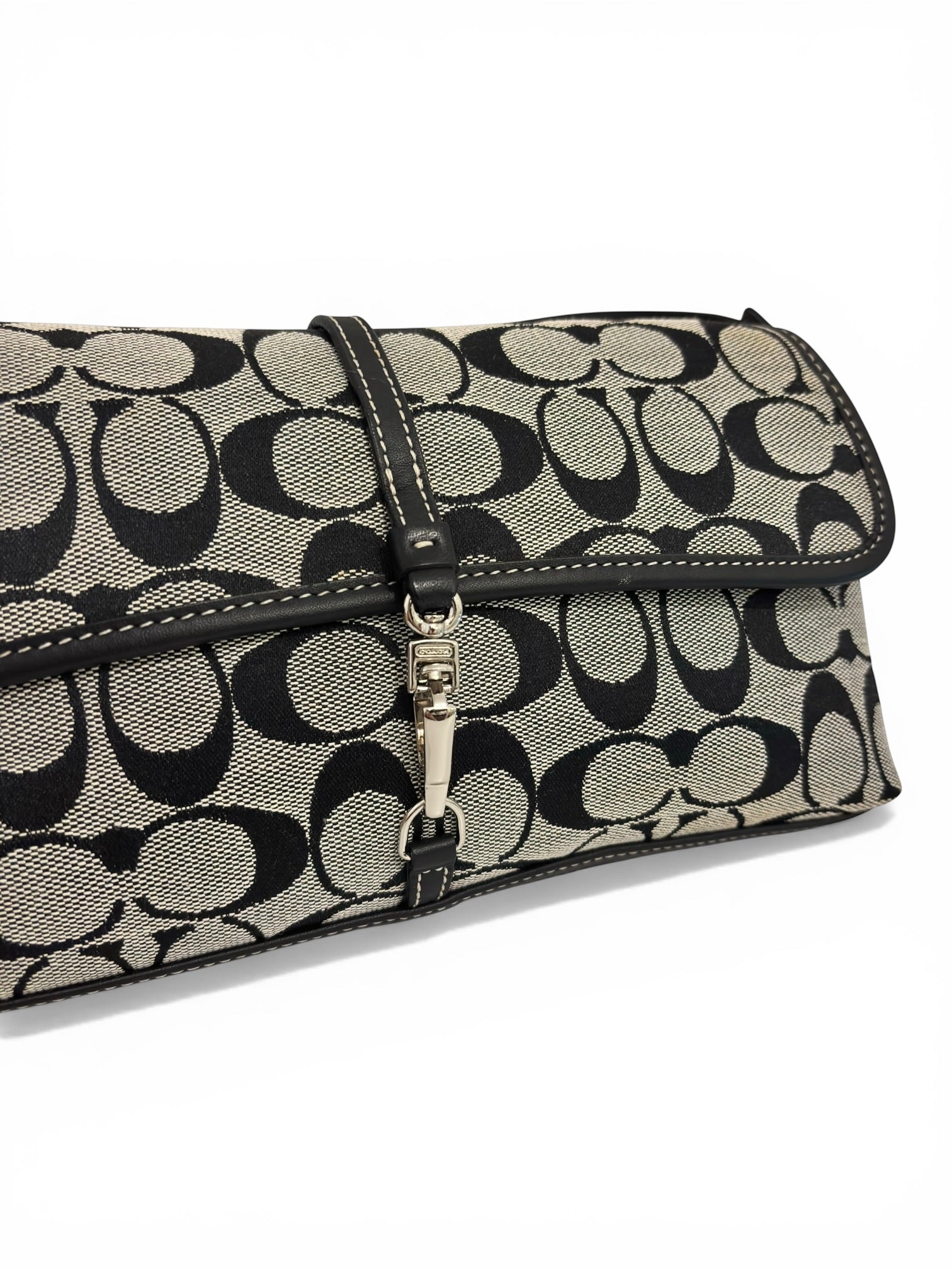 Coach Black & Grey Signature Hampton Clip Canvas & Leather 2000's Shoulder Bag