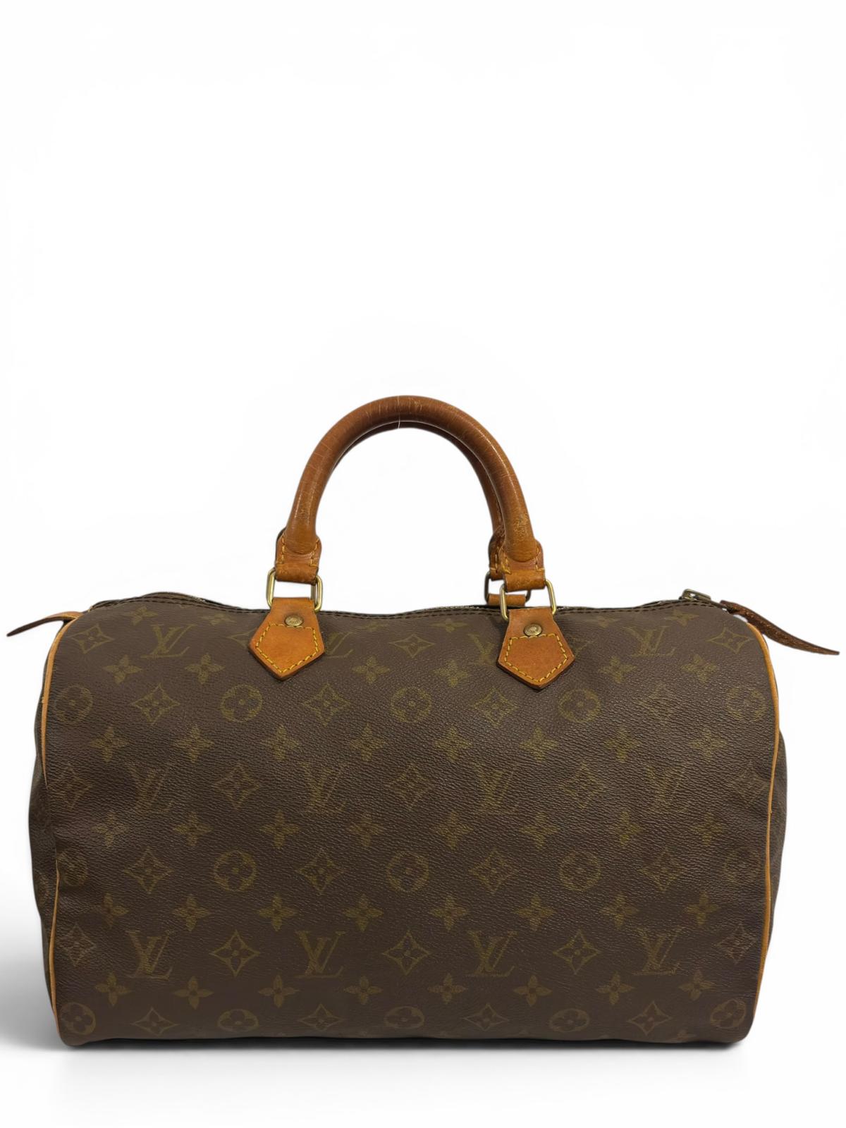 Louis Vuitton Speedy 35 Monogram Canvas & Leather Made In France Top Handle Boston Handbag