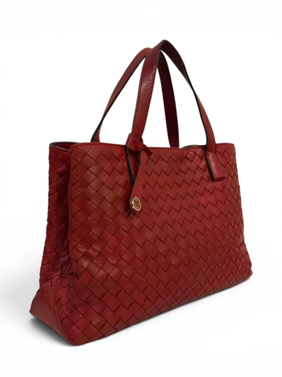 Bottega Veneta Red Leather Intrecciato Fourre Tote Woven Shoulder Bag