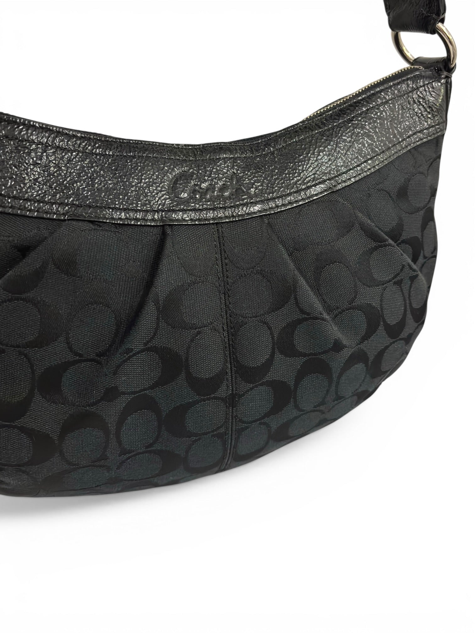 Coach Black Signature Canvas & Patent Leather
Pleated Hobo Shoulder Bag