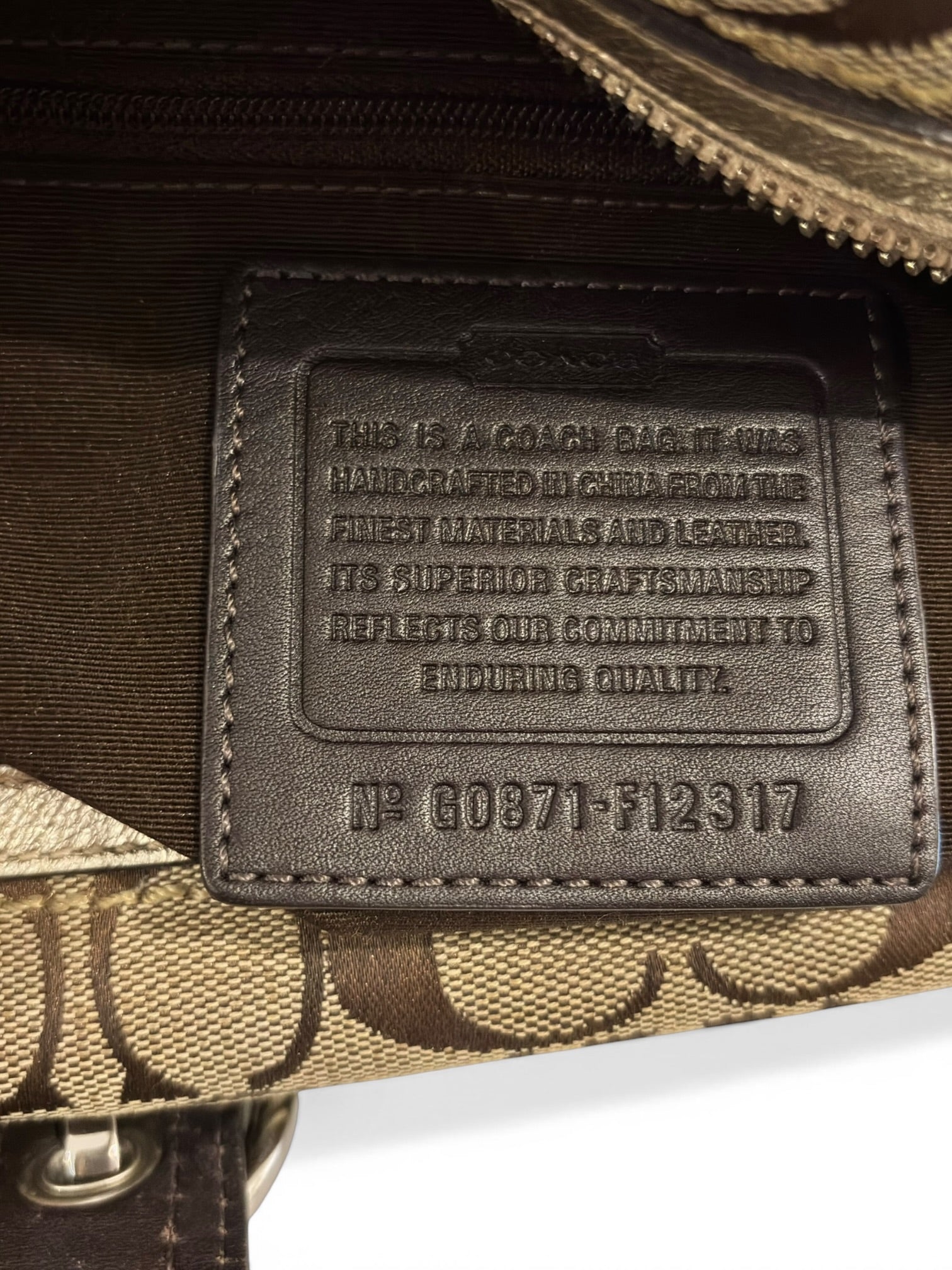 Coach Patchwork Brown & Gold Canvas Metallic Leather Boston Shoulder Bag