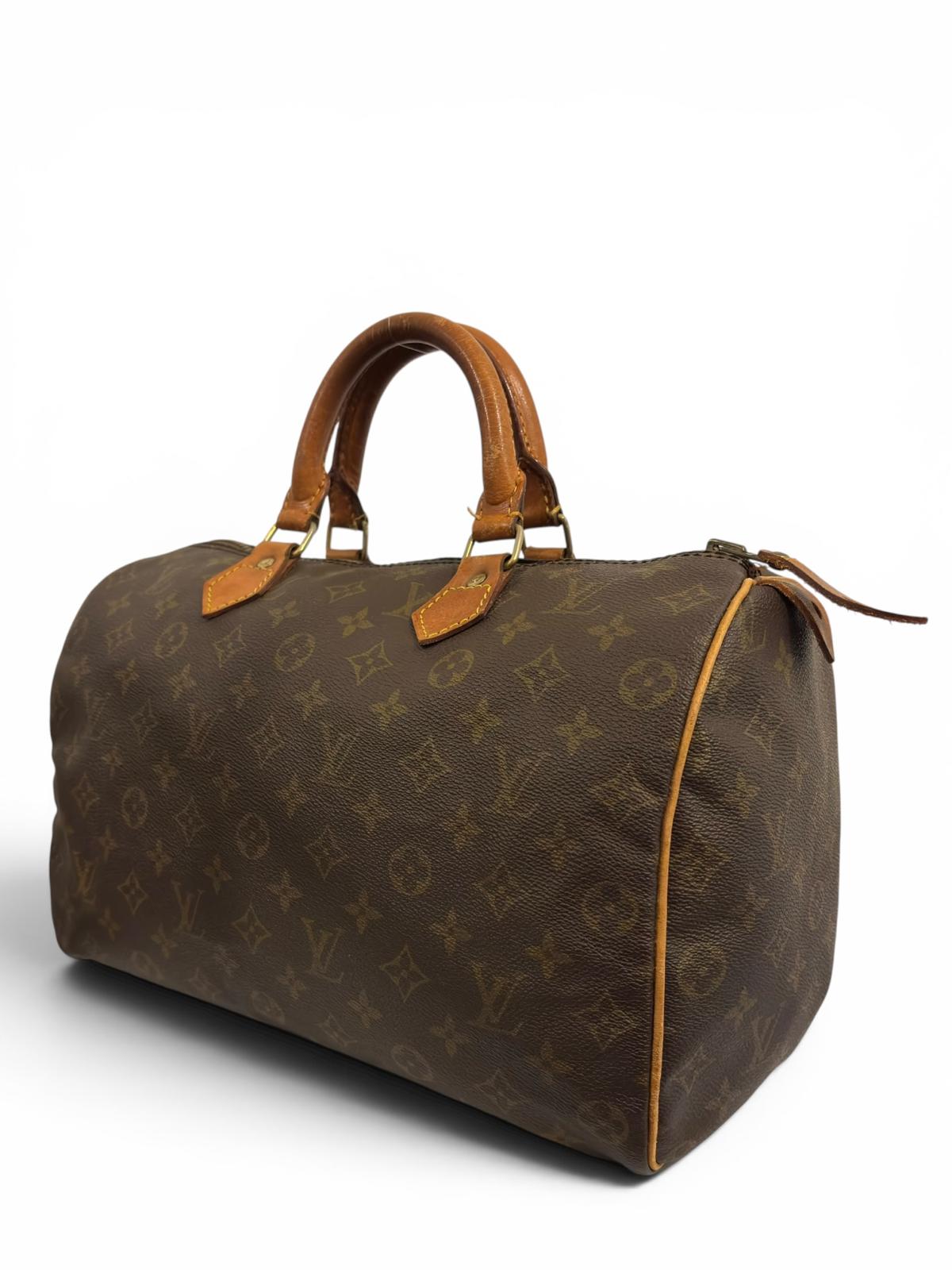 Louis Vuitton Speedy 35 Monogram Canvas & Leather Made In France Top Handle Boston Handbag