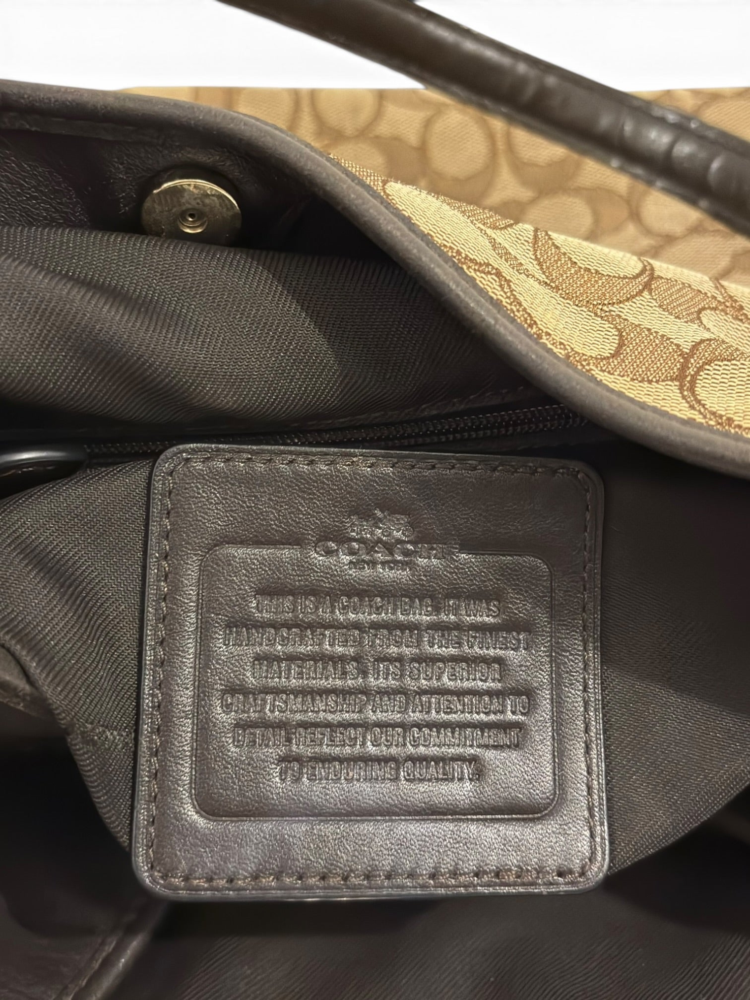 Coach Edie 31 Brown / Khaki Signature Canvas & Leather Large Vintage Hobo Shoulder Bag