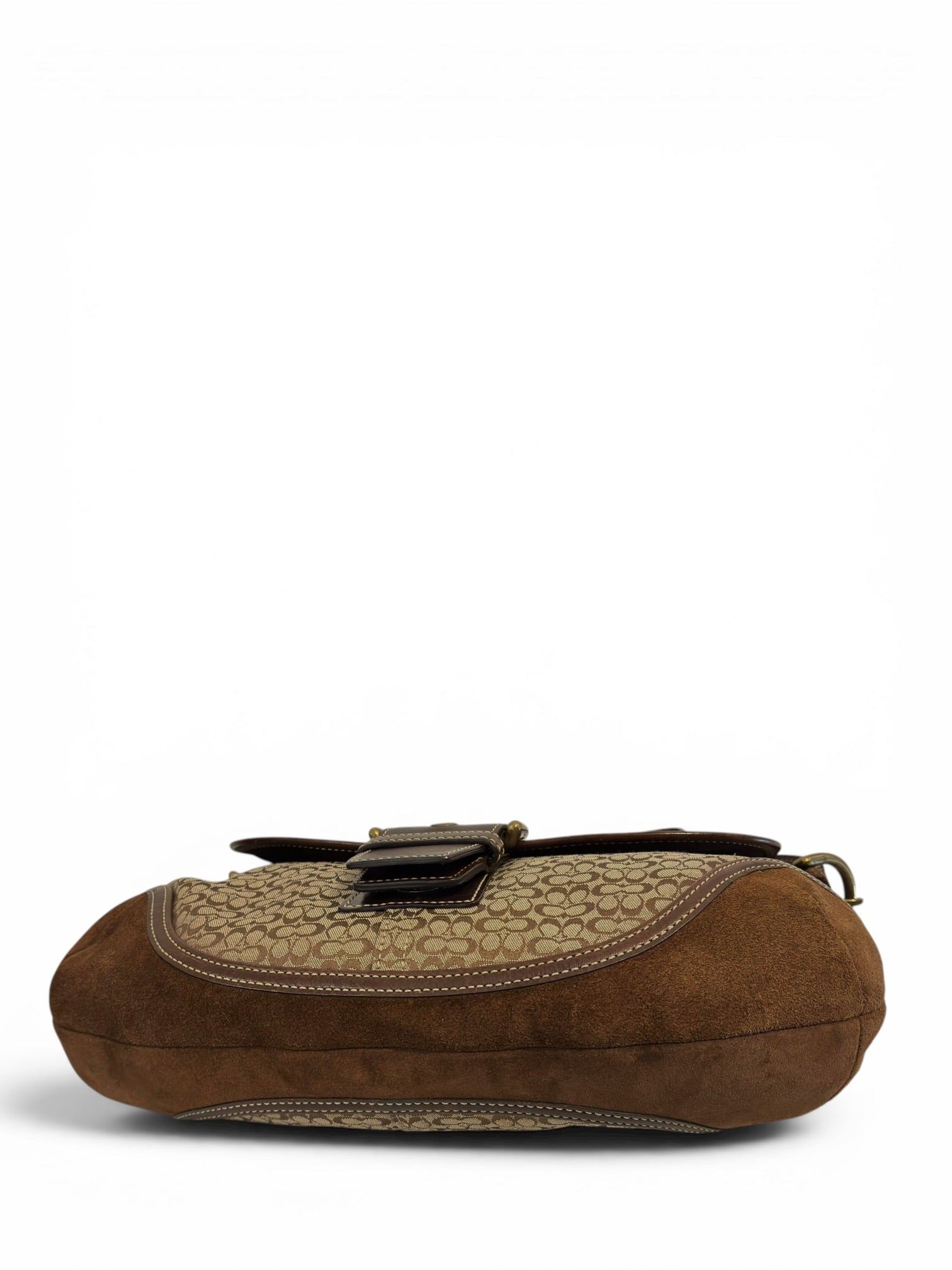 Coach Brown & Beige Signature Soho Flap Buckle Canvas Suede & Leather Hobo Shoulder Bag
G04J-6808