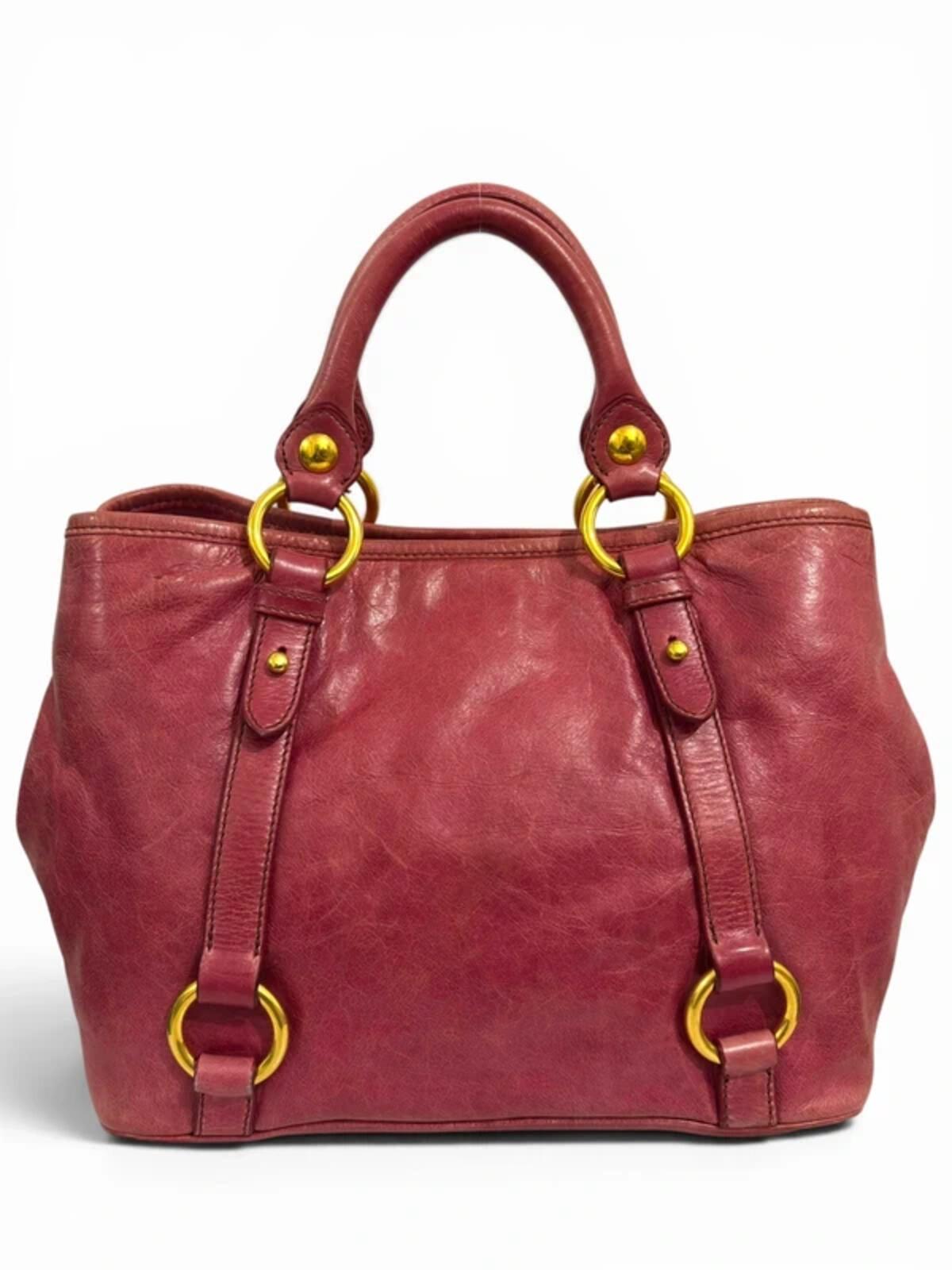Miu Miu Pink Fuchsia Vitello Lux Leather 2-Way Shine Crossbody / Tote Shoulder Bag