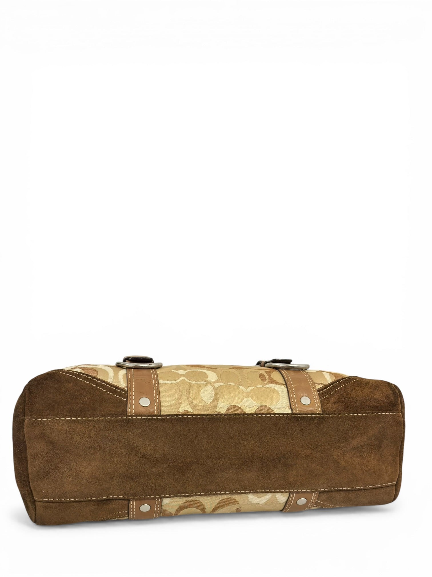 Coach Rare Chelsea Beige & Brown Signature Satin Suede Leather Turnlock Optic Shoulder Bag