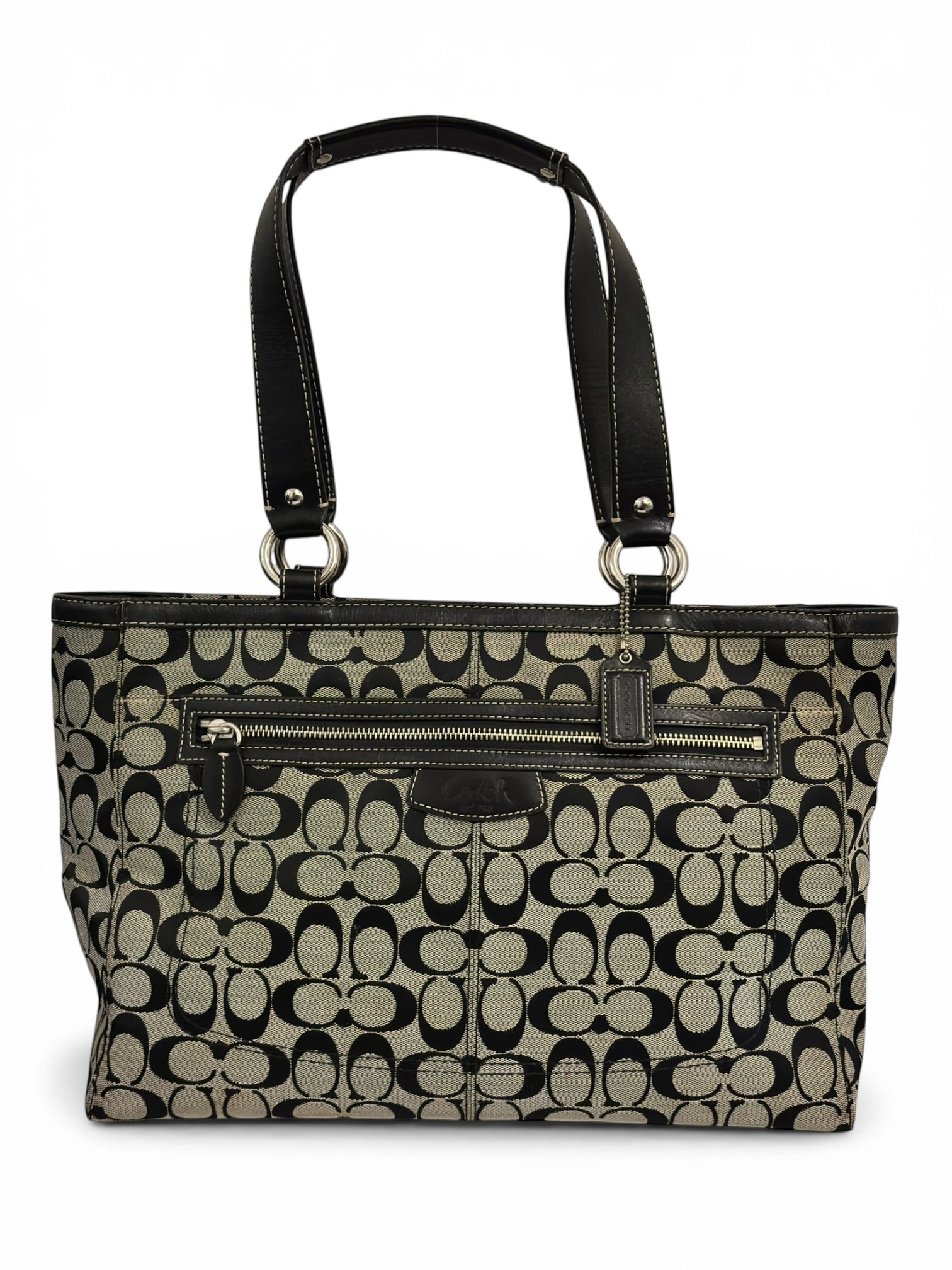 Coach XXL 'Penelope' Black & Grey Signature Canvas & Leather Vintage Tote Shoulder Bag
