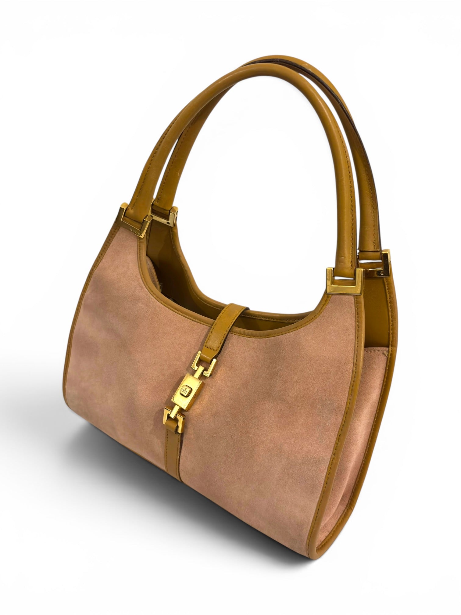 Vintage Gucci Jackie Pink Suede Bardot Hobo Handbag 3444