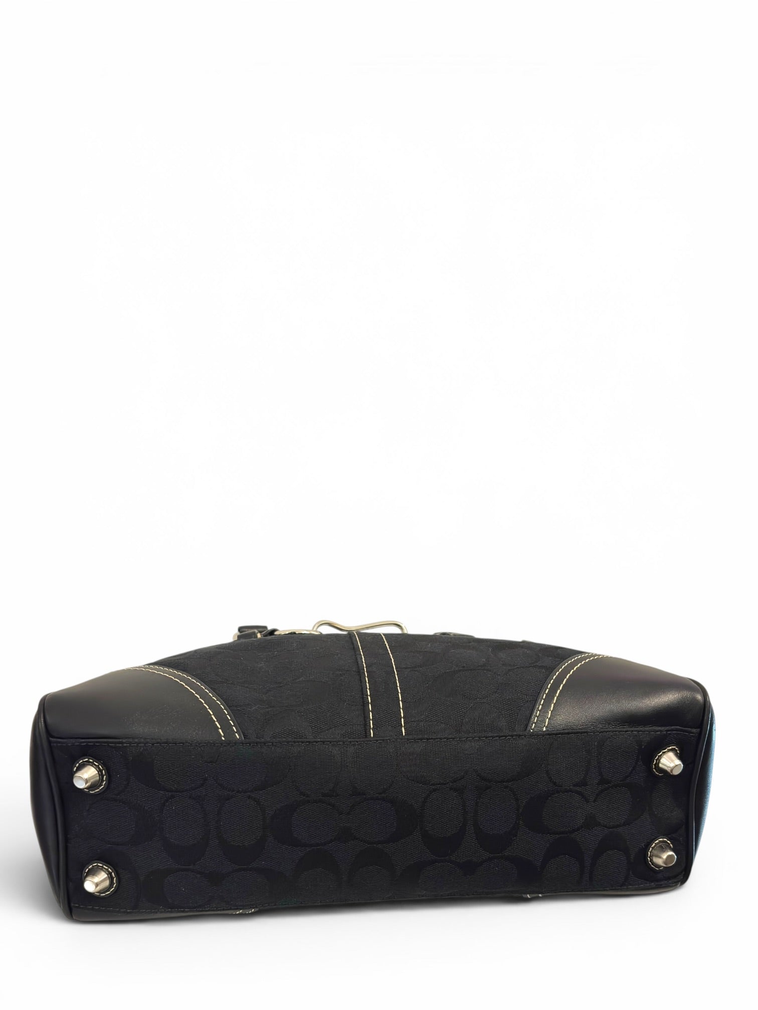 Coach Black Hampton Canvas & Leather Clip Tassel
Belted Tote Shoulder Bag
