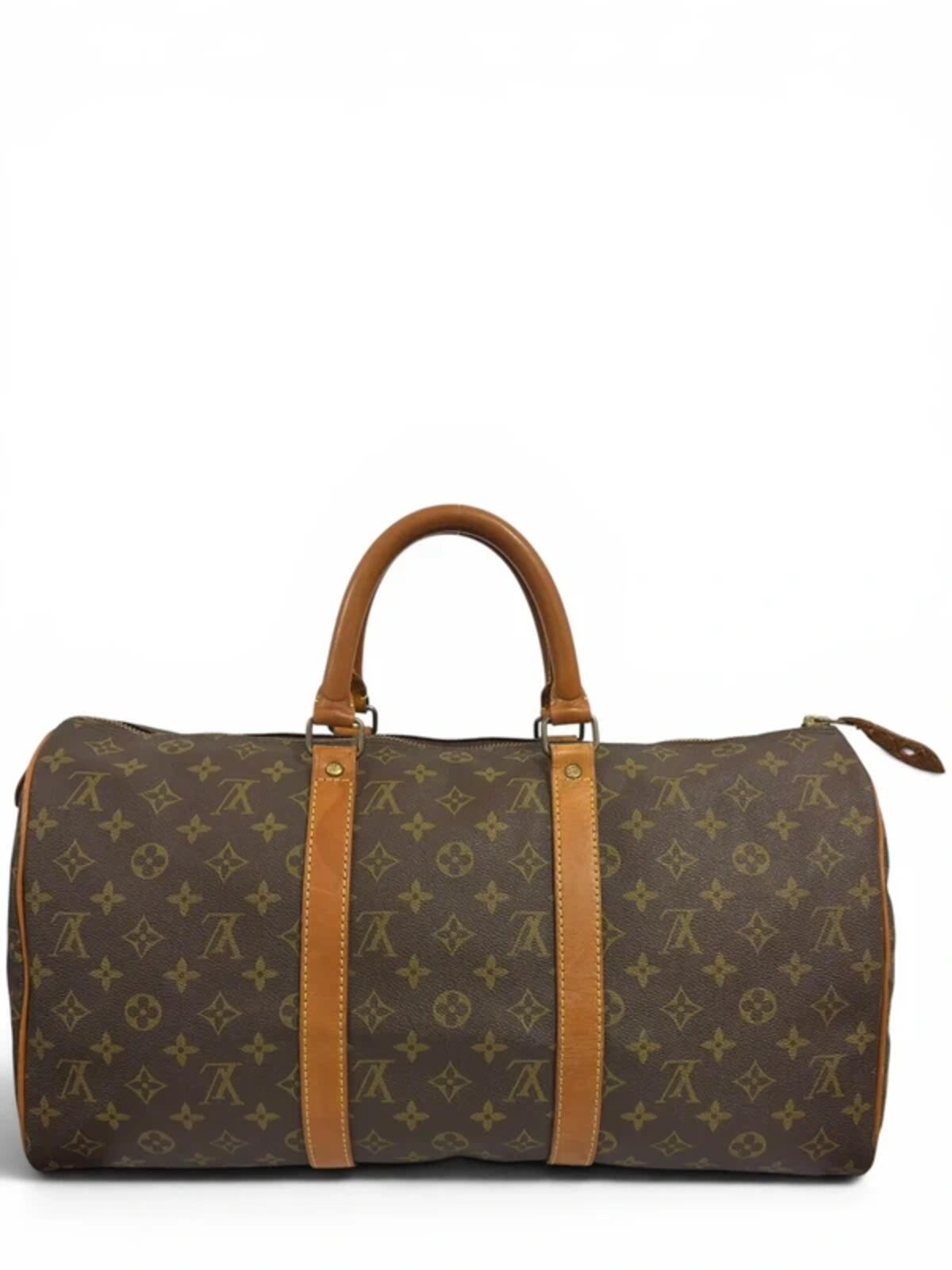 Louis Vuitton Keepall 45 Vintage Brown Monogram Eclair Zip Travel Boston Bag