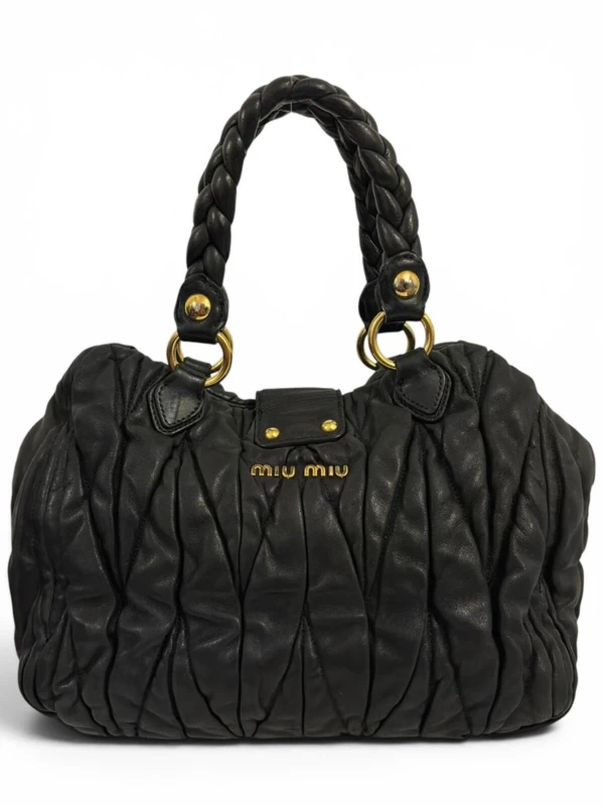 Miu Miu Matelasse Coffer Black 2 Way Gold Hardware Quilted Braided & Quilted Shoulder Bag