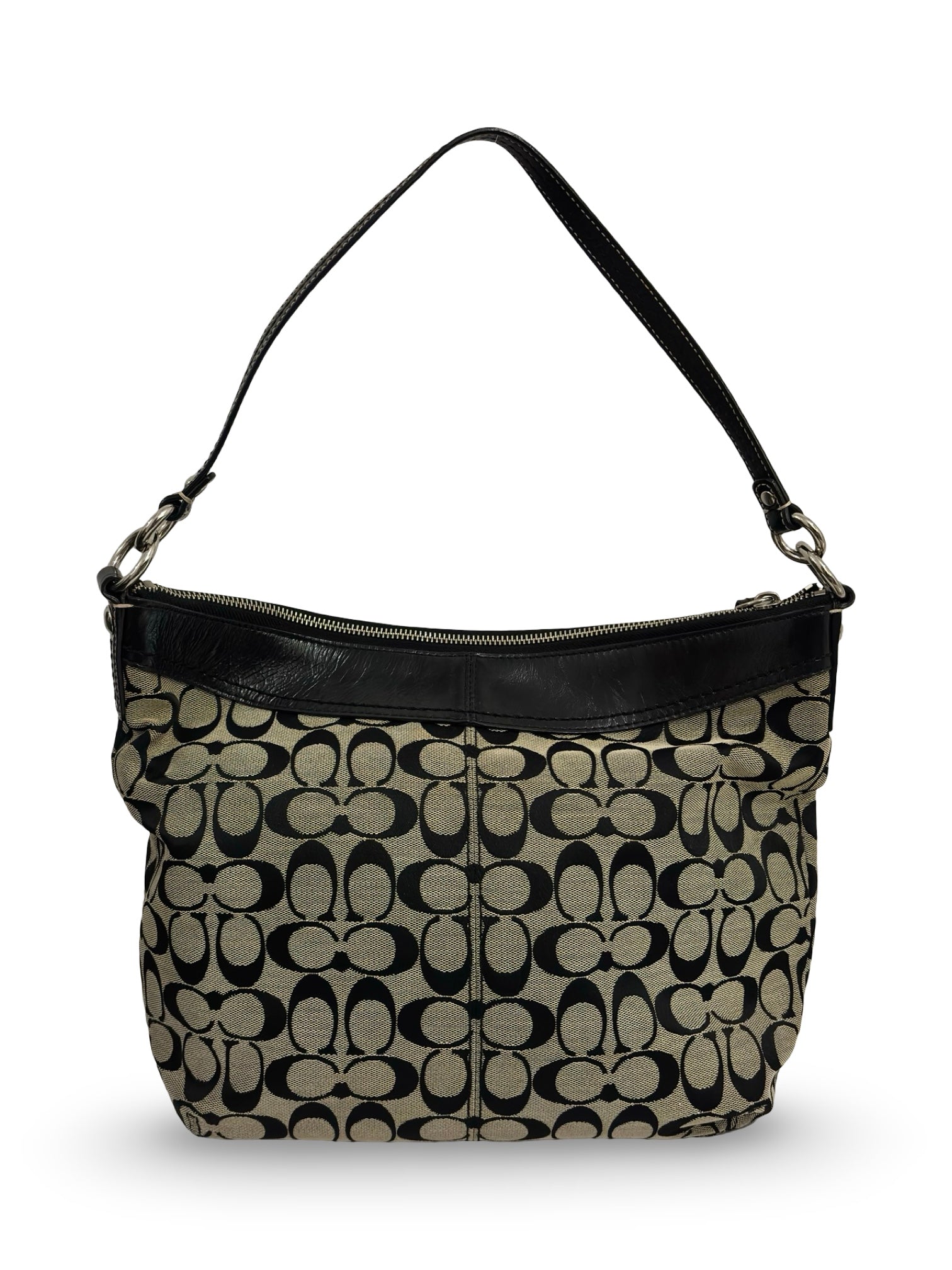 Coach Black & Grey Signature Canvas & Patent Leather Vintage Shoulder Bag