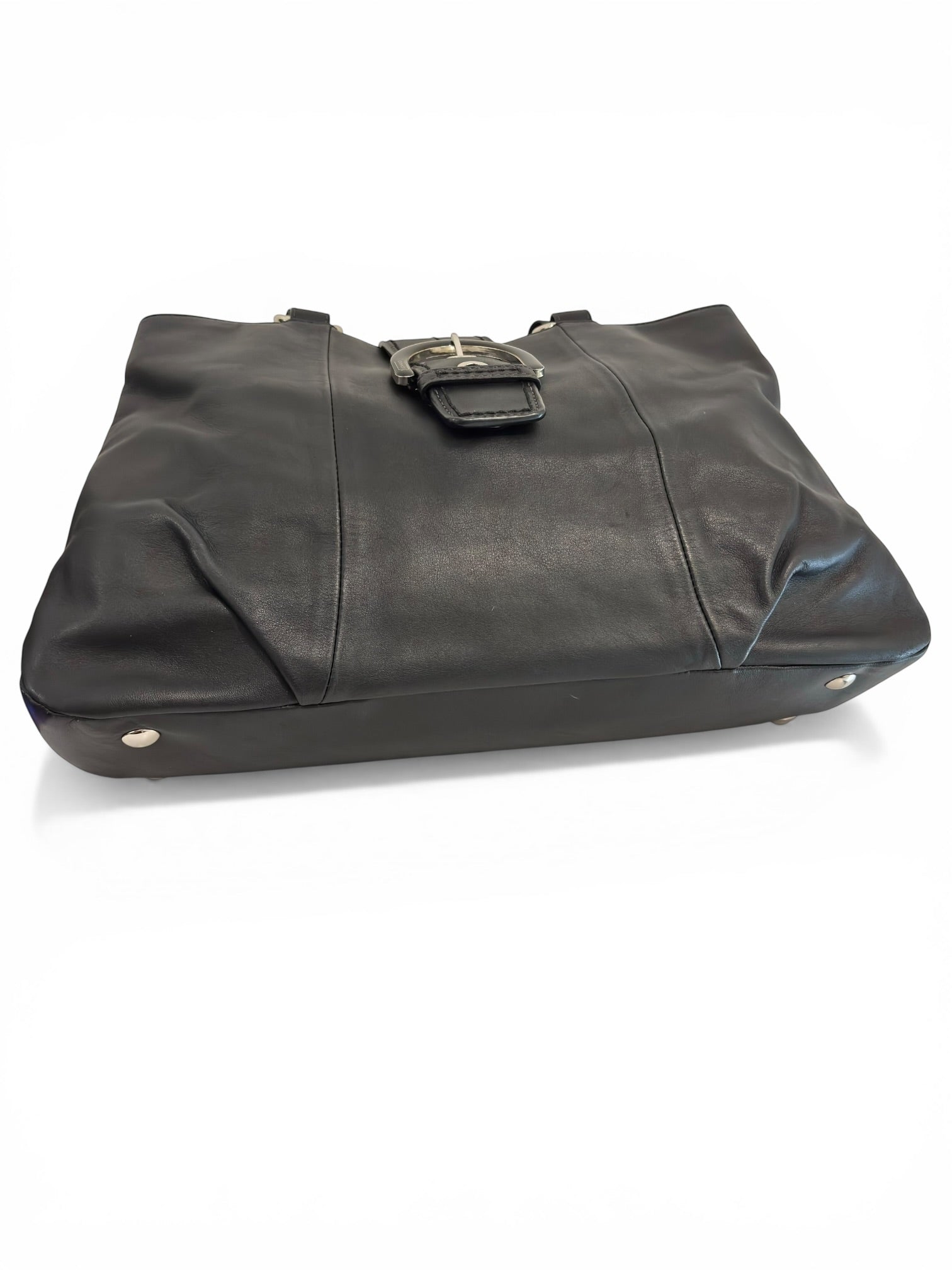Coach Soho Black Leather Buckle East West Tote Shoulder Bag