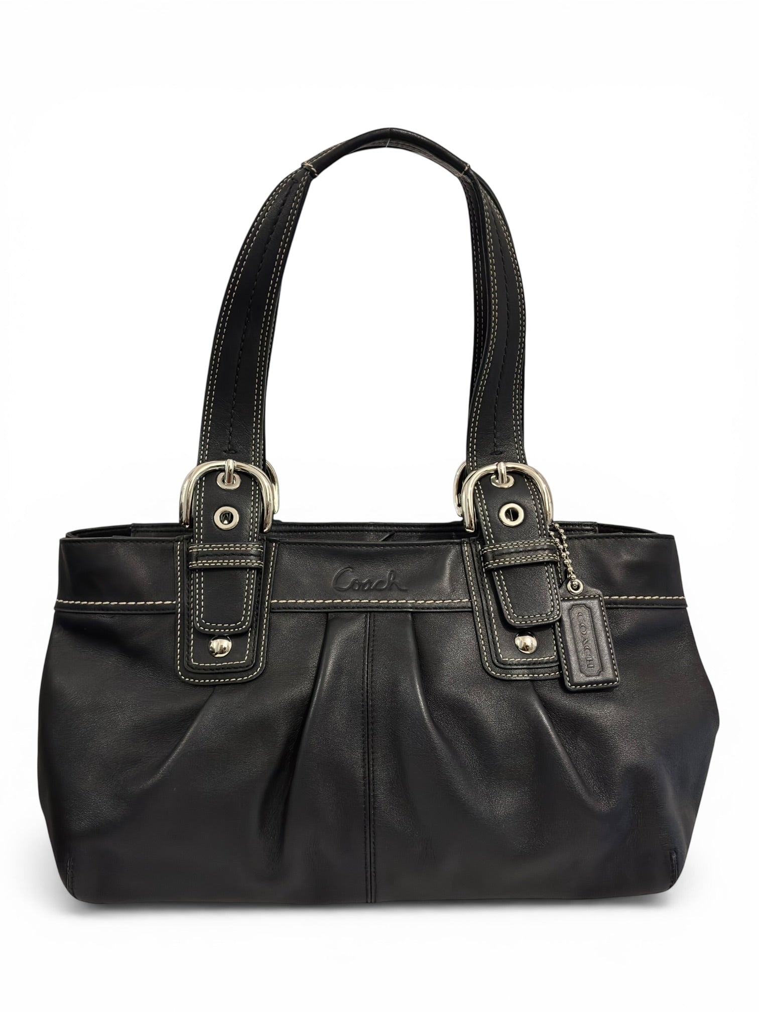 Coach Black Soft Leather Soho Buckle Pleated Large Tote Shoulder Bag