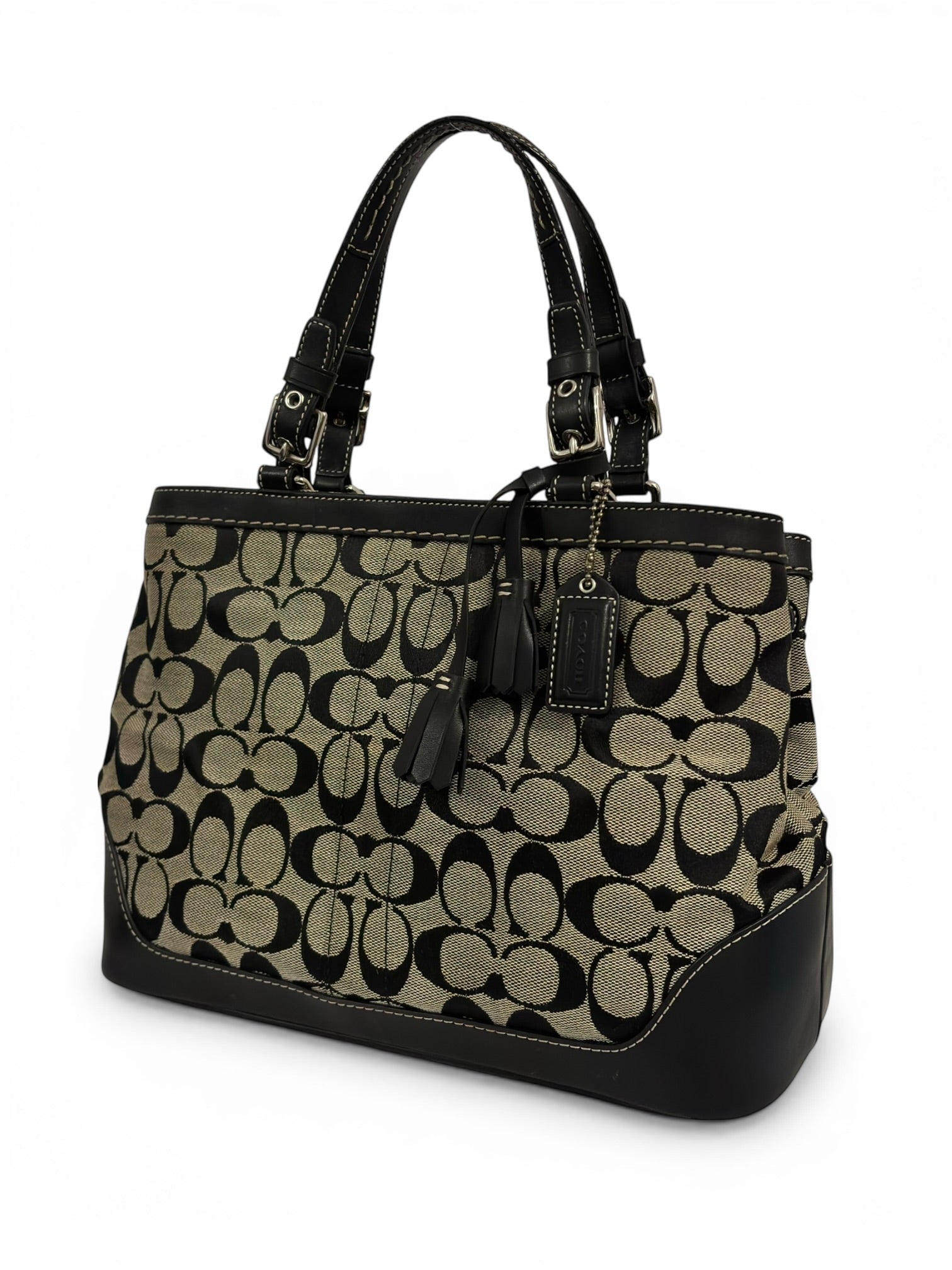 Coach Signature Black & Grey Canvas & Leather 6830 Tote Shoulder Bag